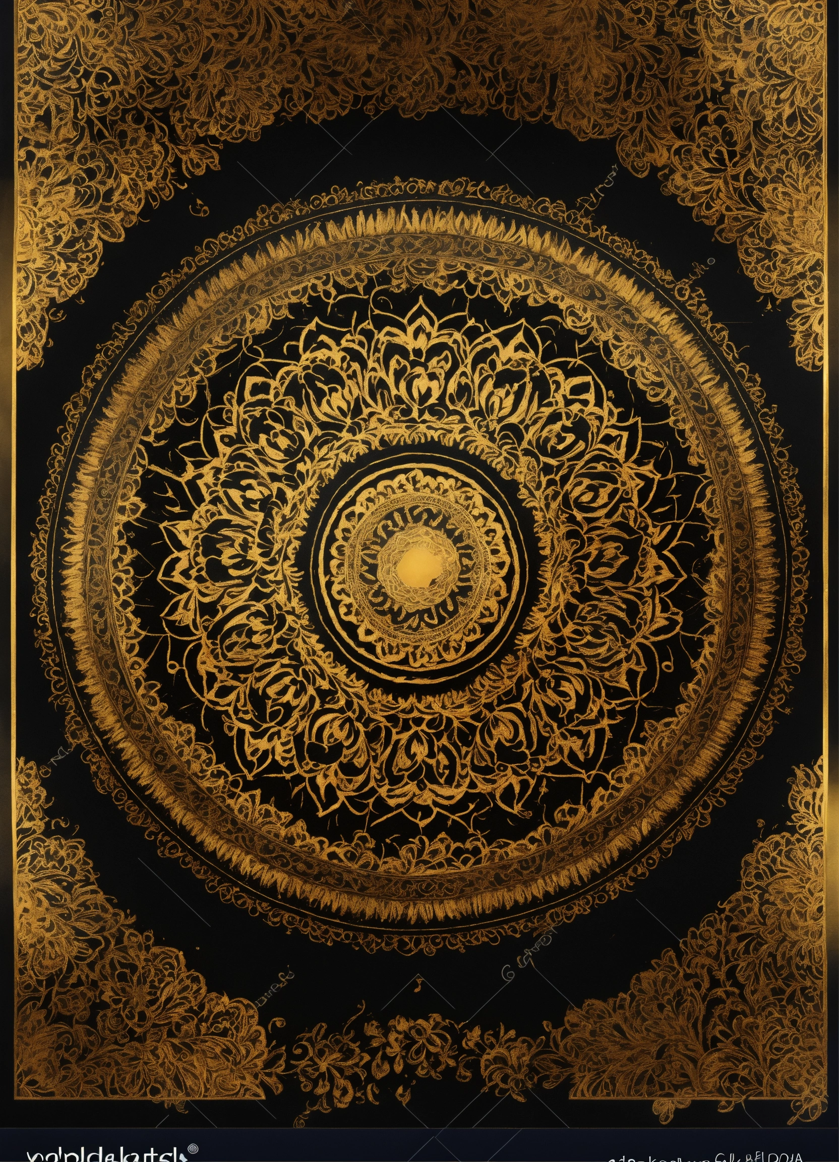 Lexica - Golden and black Mandala Art Background With Border Invitation ...