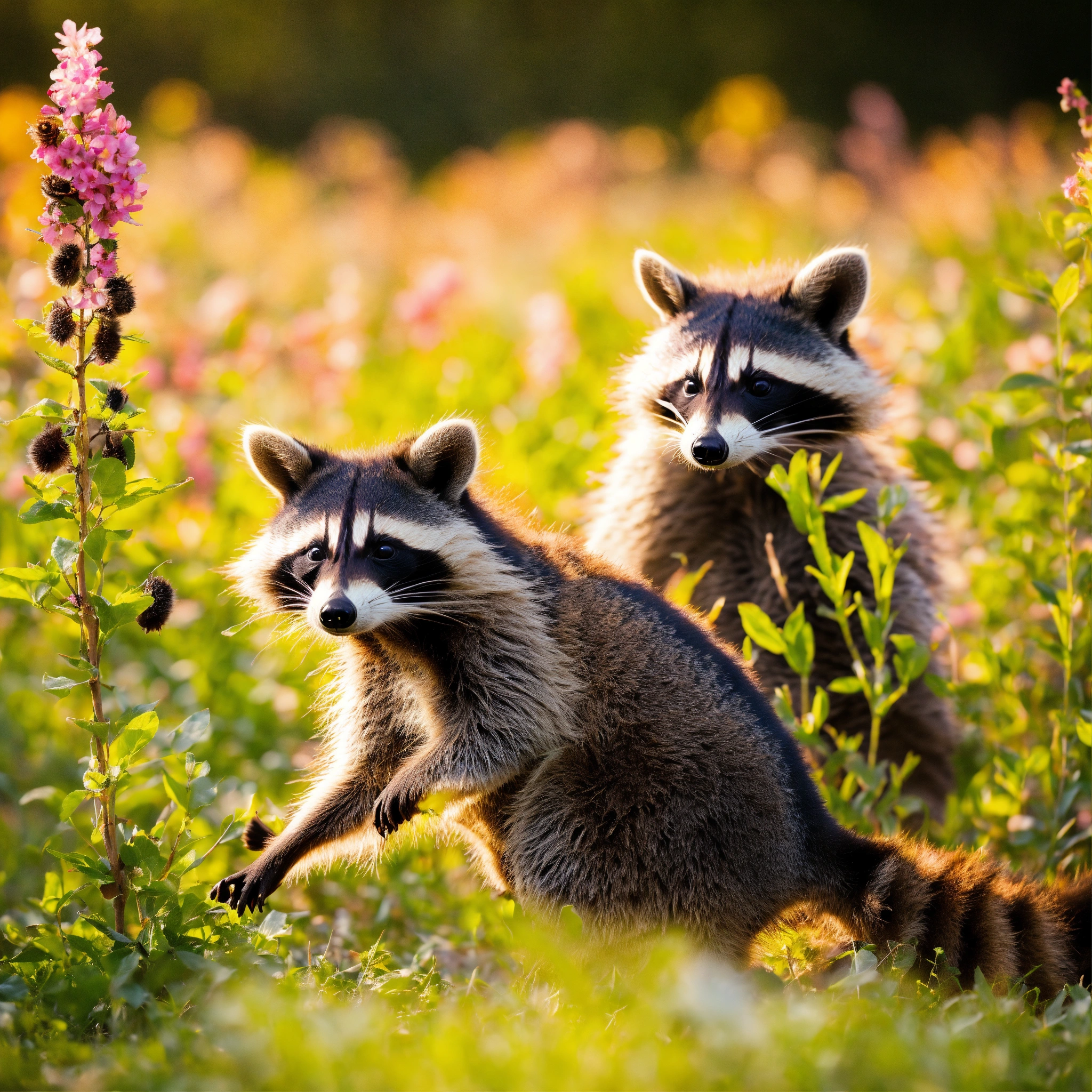 Lexica - Raccoons playing in a field