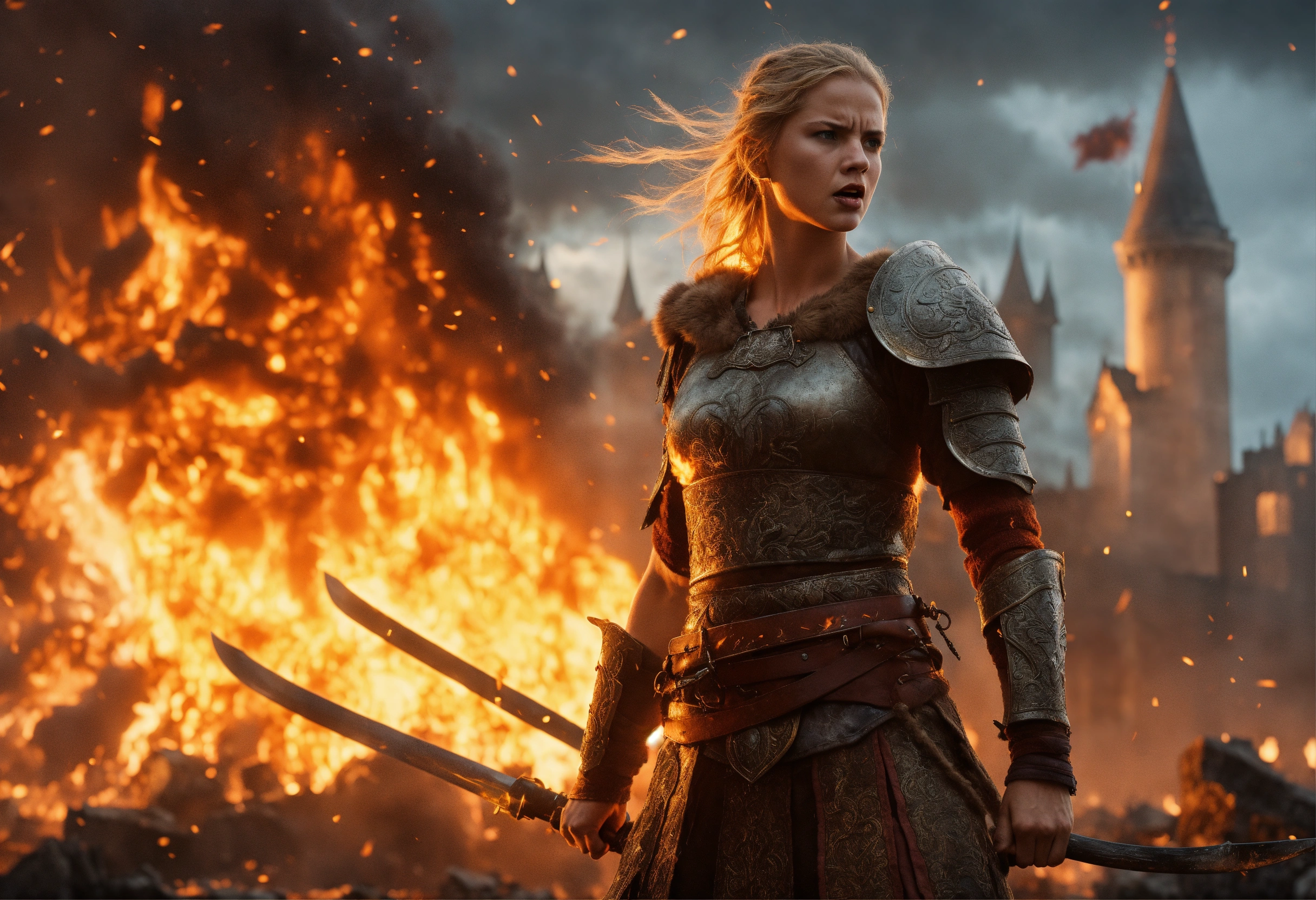 Lexica - A young slim viking female warrior in a offensive stand with a ...