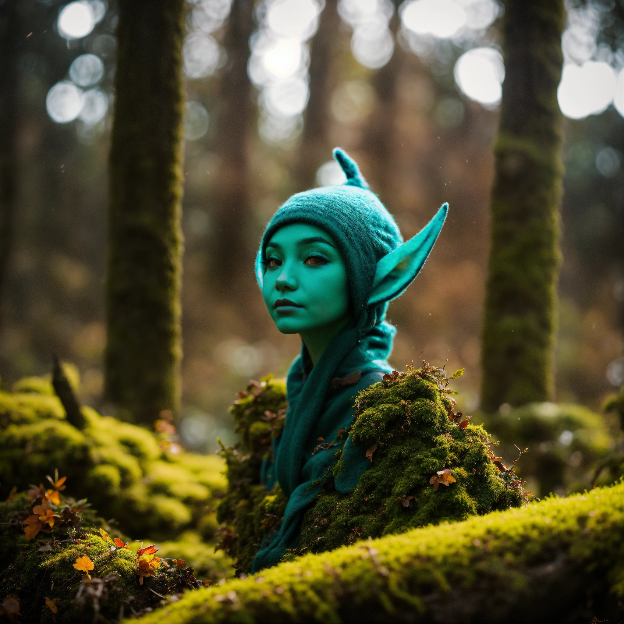 Lexica - A realistic elf among the trees, forest lake, moss, cold ...
