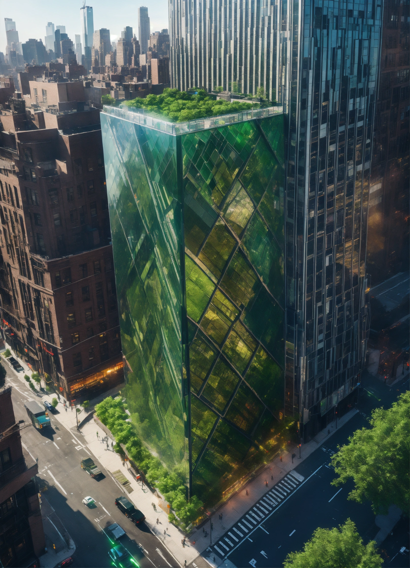 Lexica - Hyper realist street with modern building seen from above ...