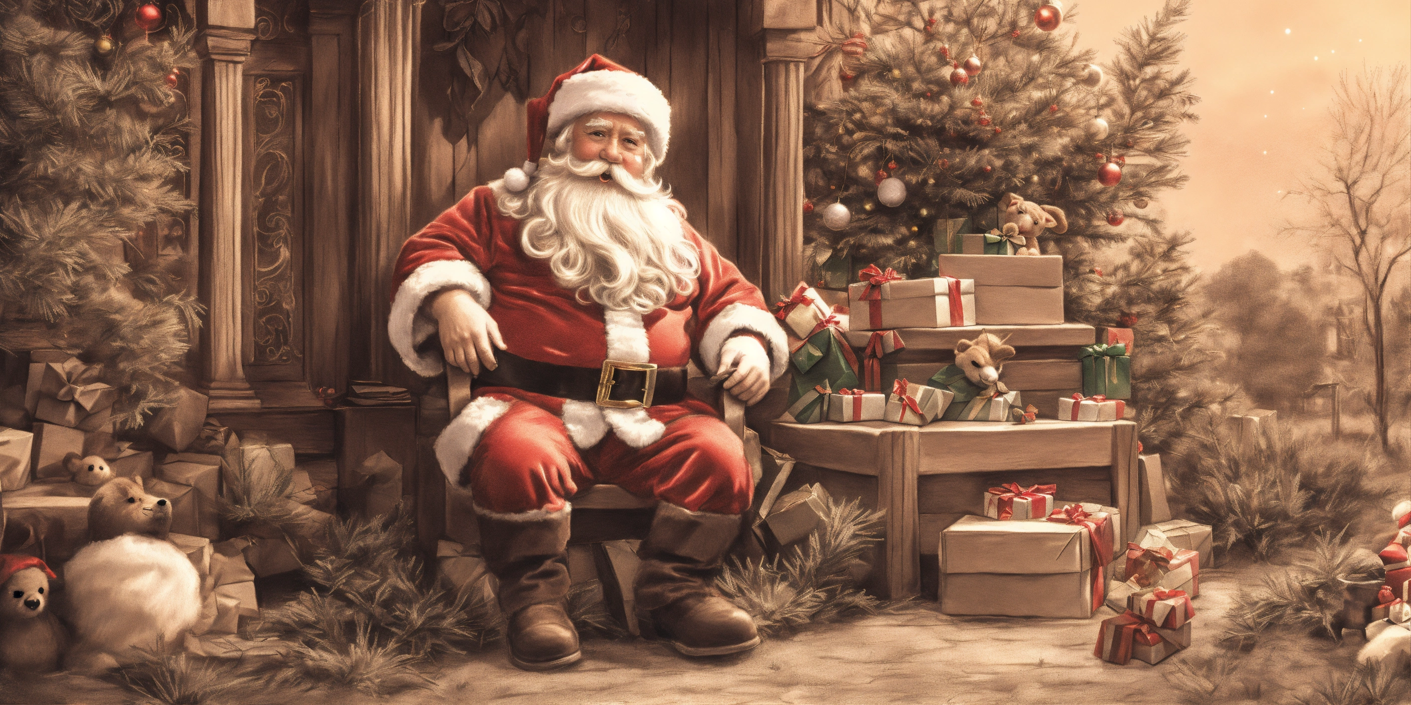 Lexica - Santa Claus, pencil sketch, with toys, in Jardim Encantado ...