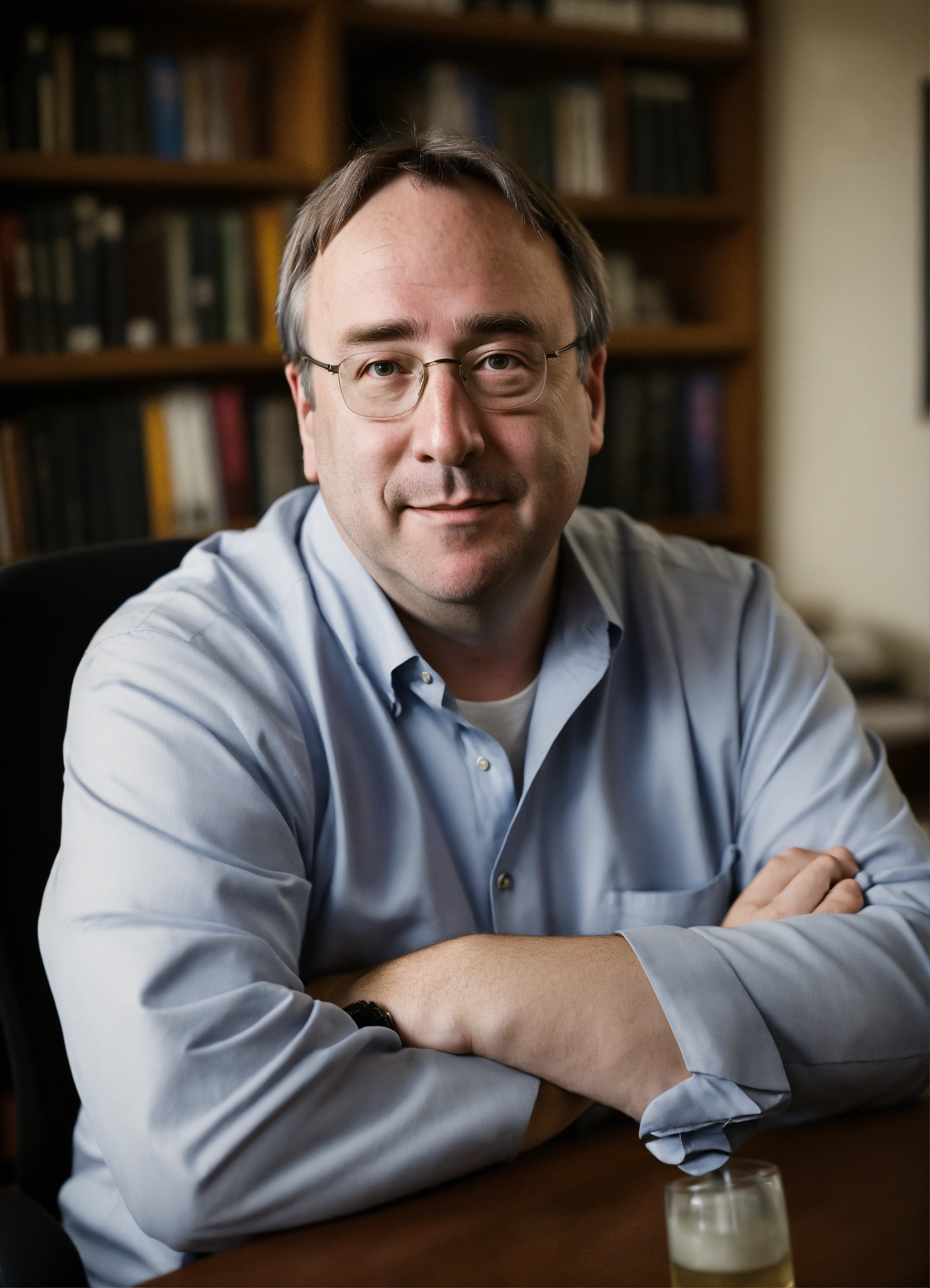 Lexica - A portrait of Linus Torvalds, in his office, looking at the camera