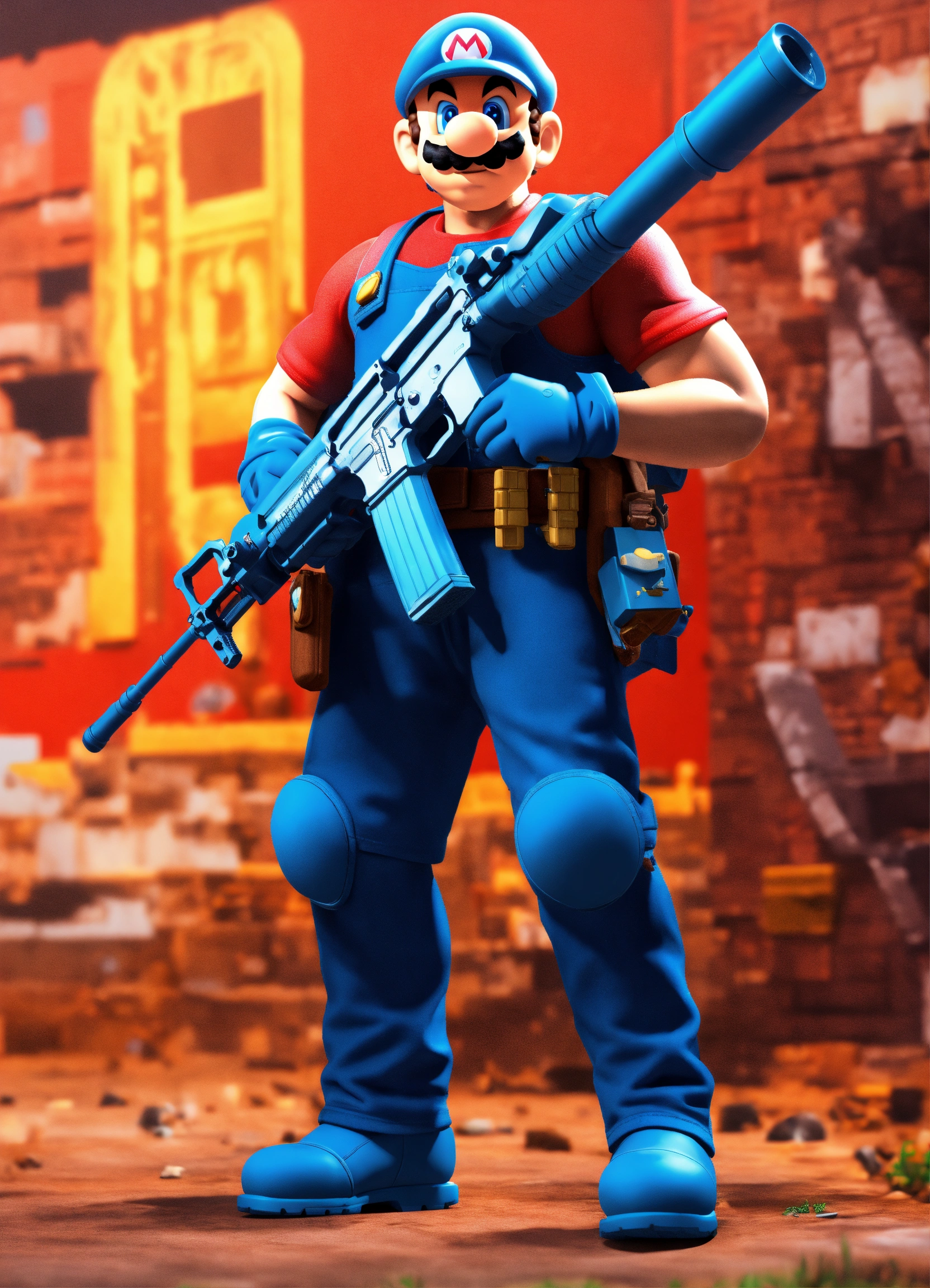 Lexica - Now render super Mario holding an AR15