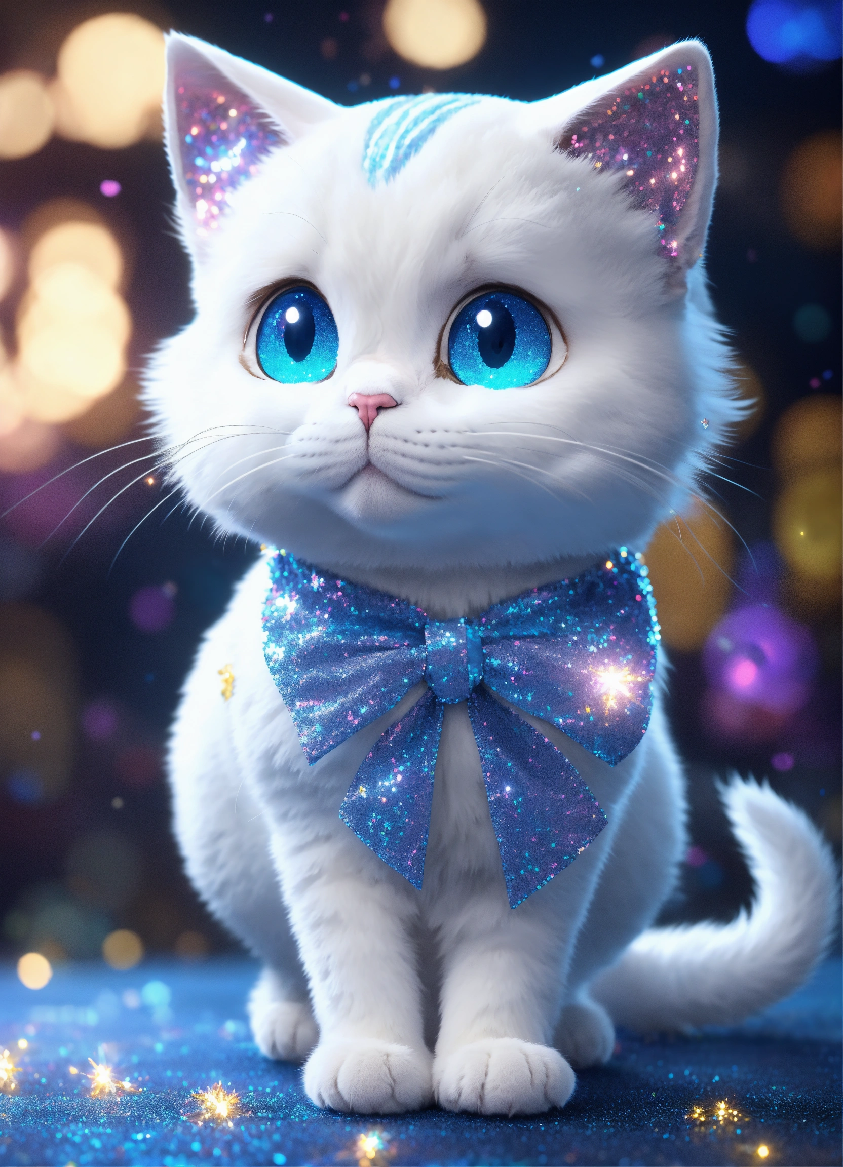 Lexica - Cartoon character a white cat with a silver coat and sparkling ...