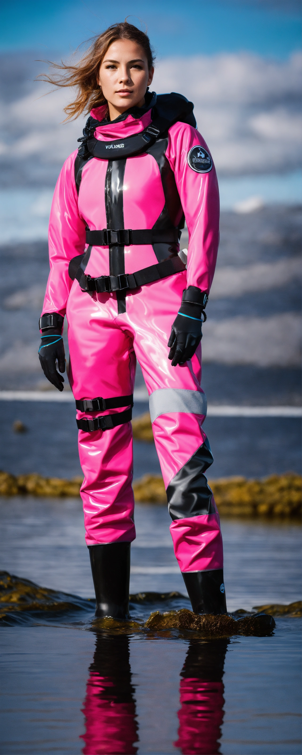 Lexica - Female Diver In Pink And Black Glossy Viking Drysuit