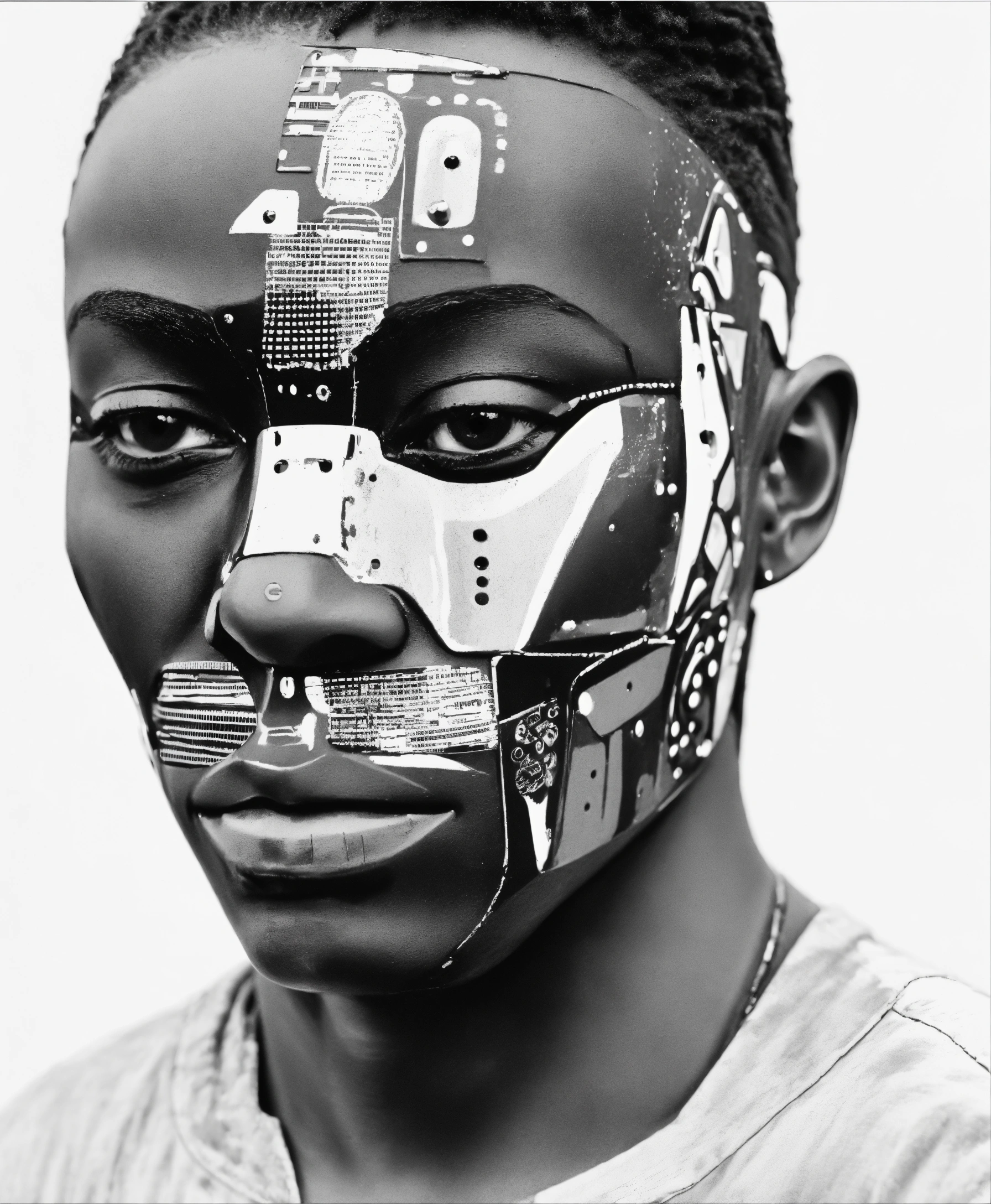 Lexica African tribal mask robot collage style abstract edgy