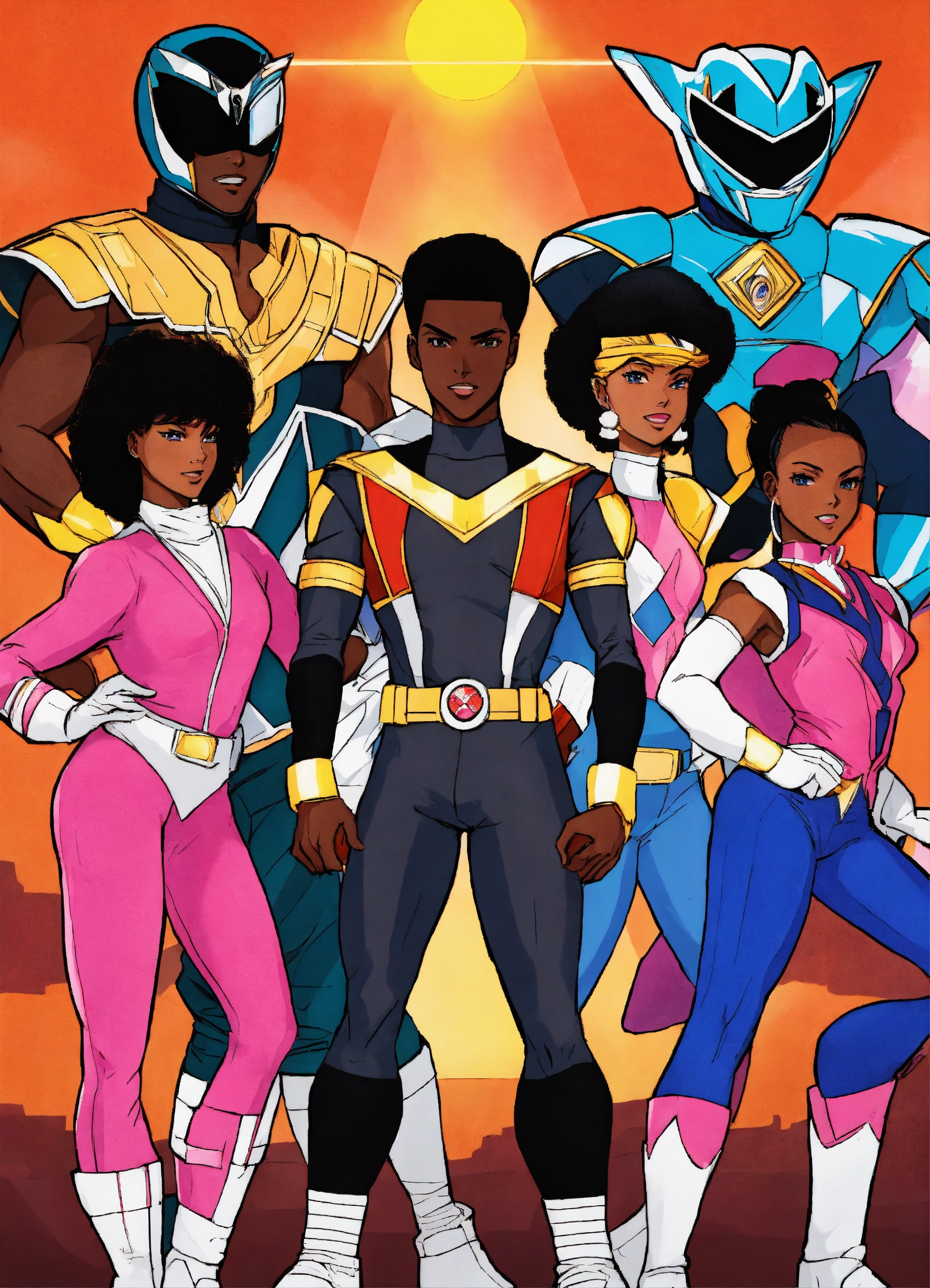 Lexica - 80s anime style black characters power rangers