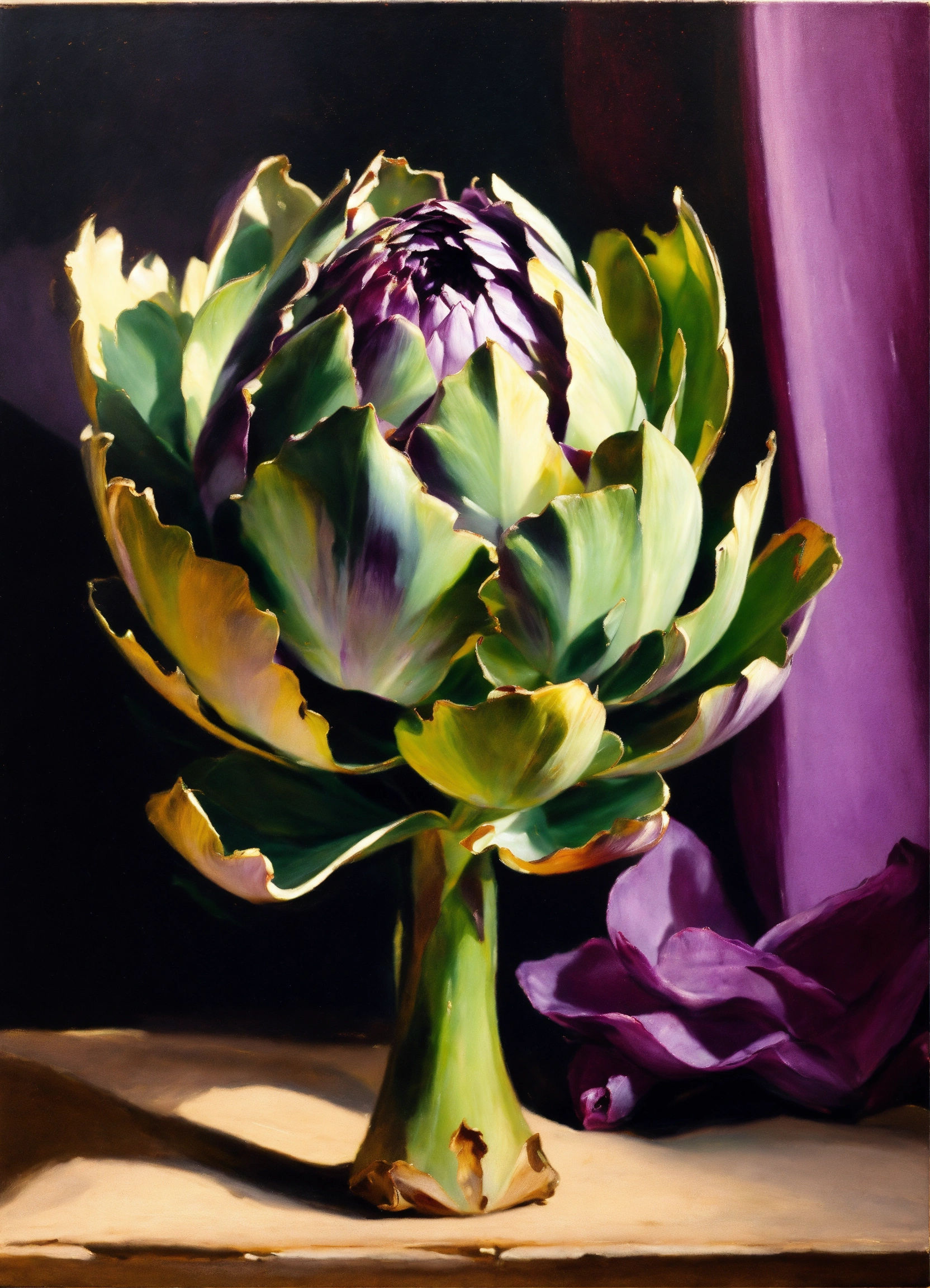 Lexica - Oil painting of purple and green artichoke, in the stye of ...