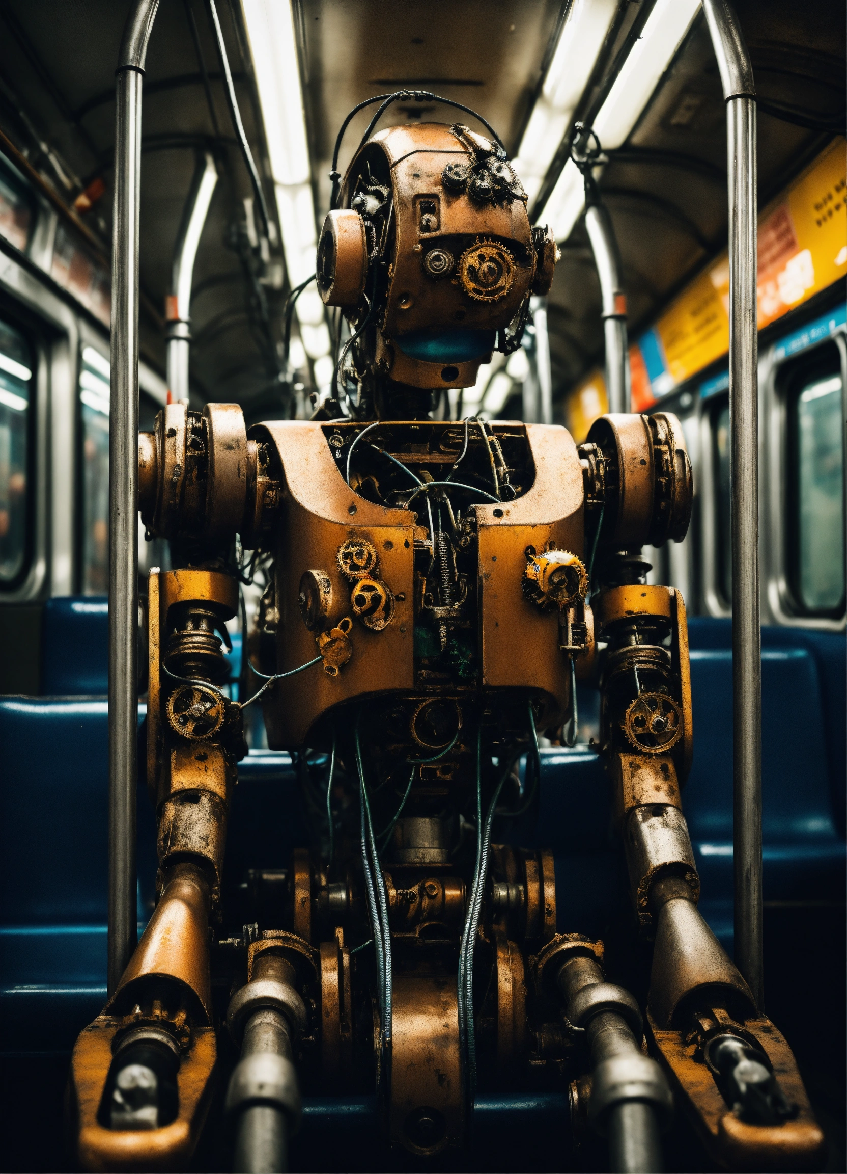 Lexica - Dark aesthetic, sad mechanical robot (gears and wires, rusty ...