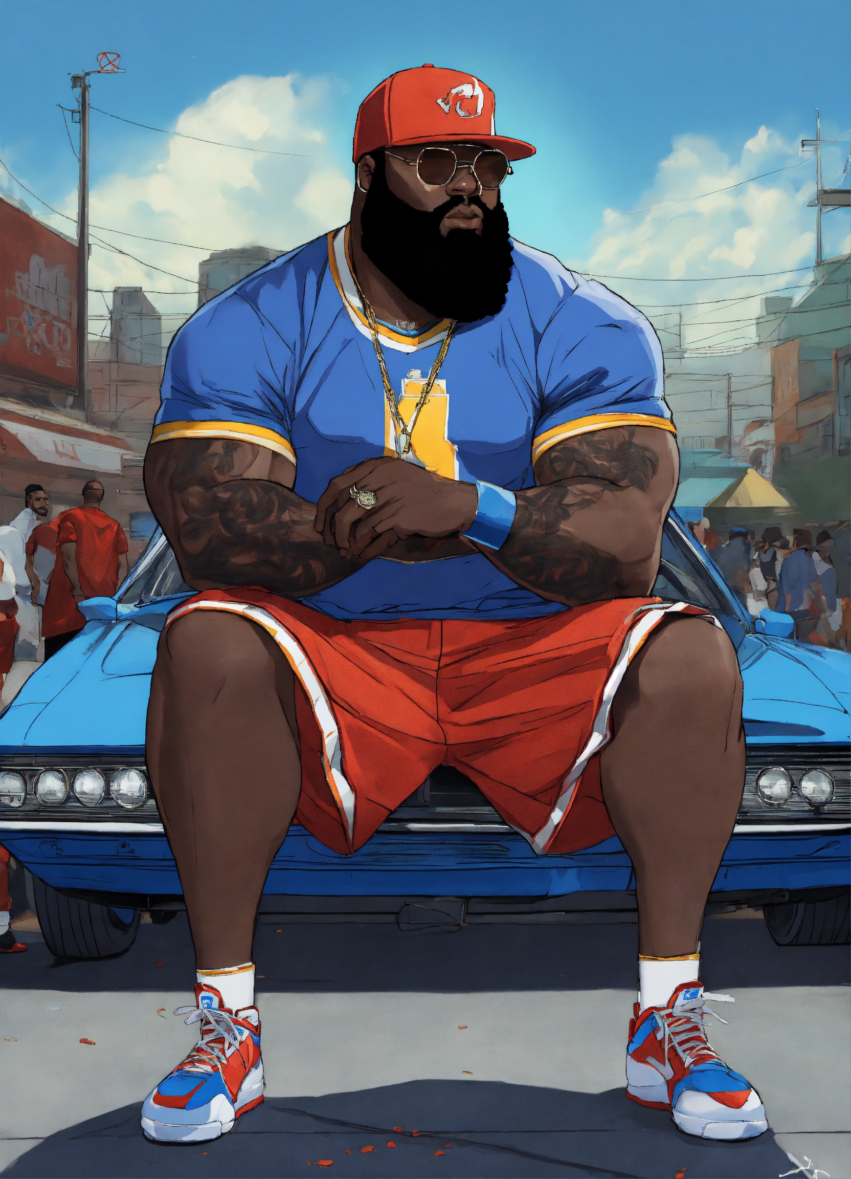 Lexica - Muscular Rick Ross Anime. Big shiny beard… Blue KY Hat…. Hip ...