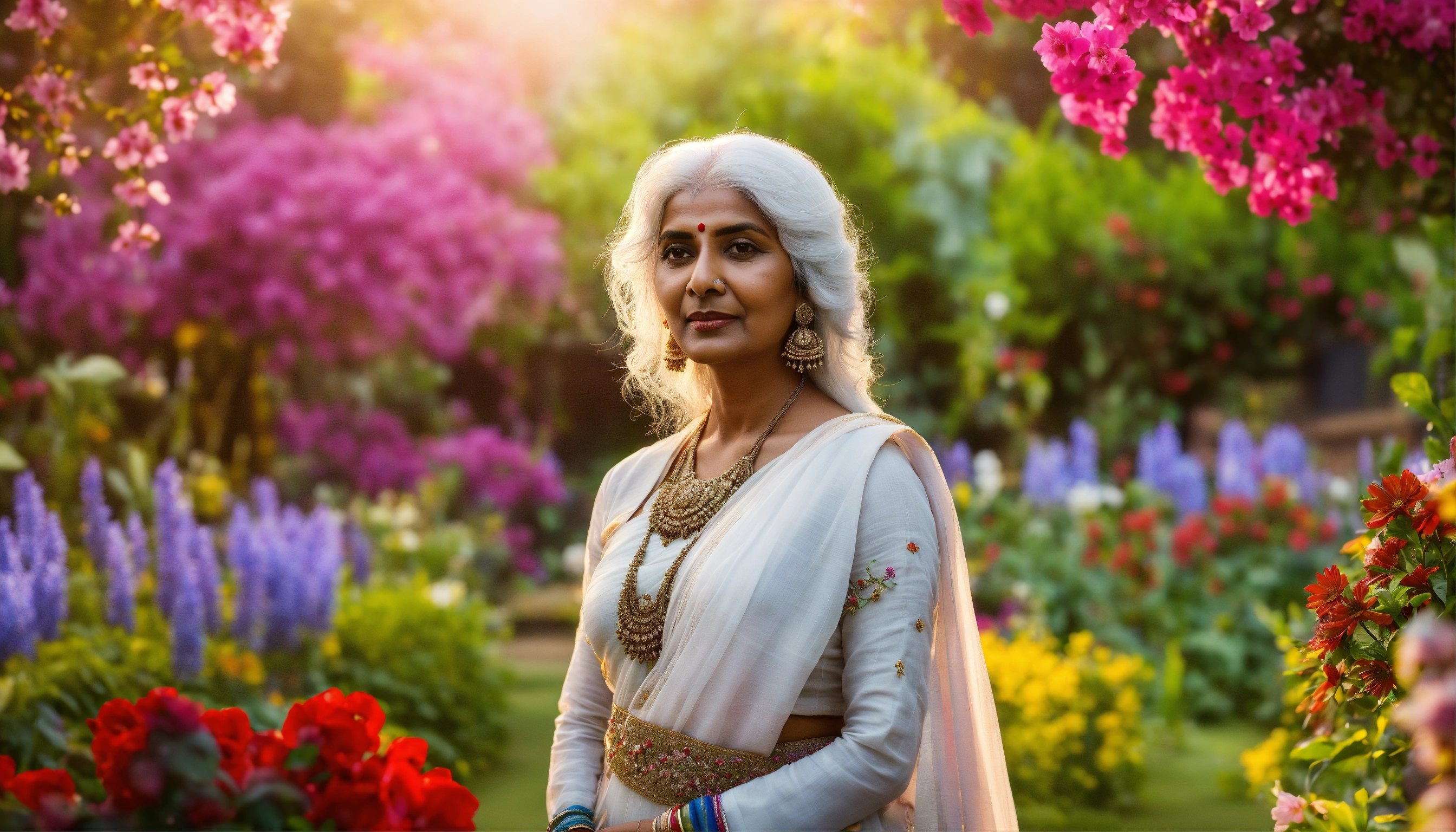 Lexica - 8k image of a very nice white-haired Indian lady named Ravi ...