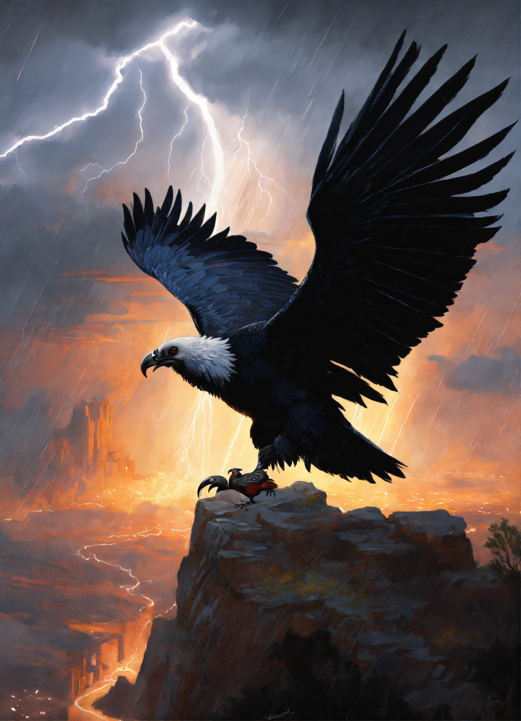 Lexica - A painting of a gothic condor in a lightning storm. condors ...