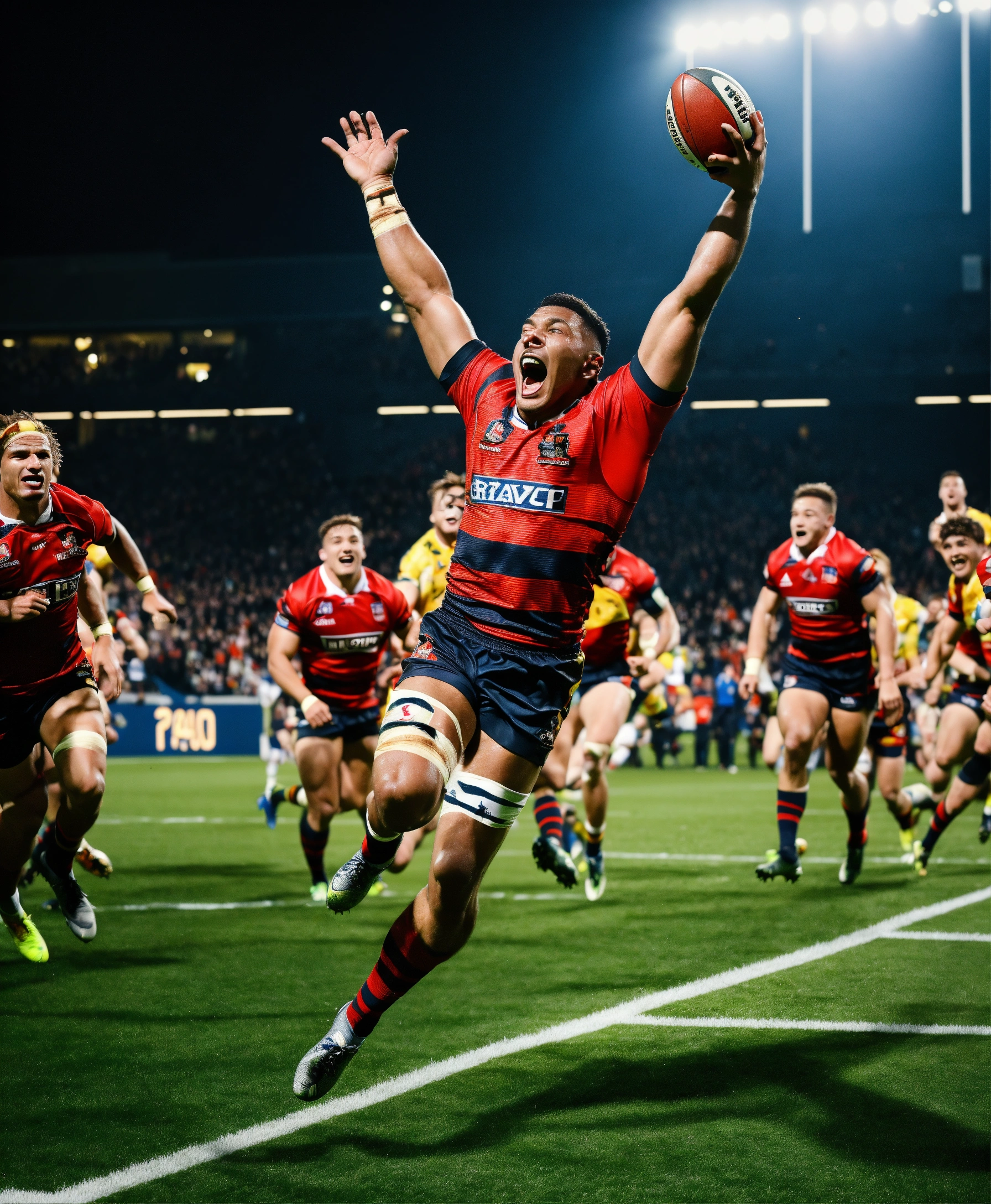 Lexica - An electrifying scene showing a player scoring a crucial try ...