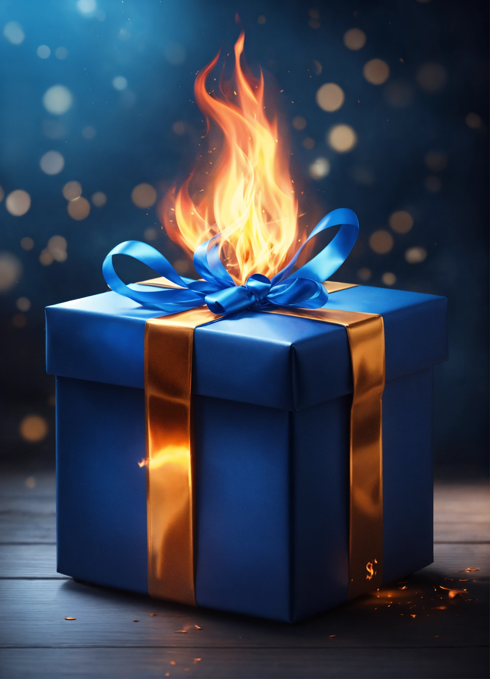 Lexica - Blue Gift with fire realistic