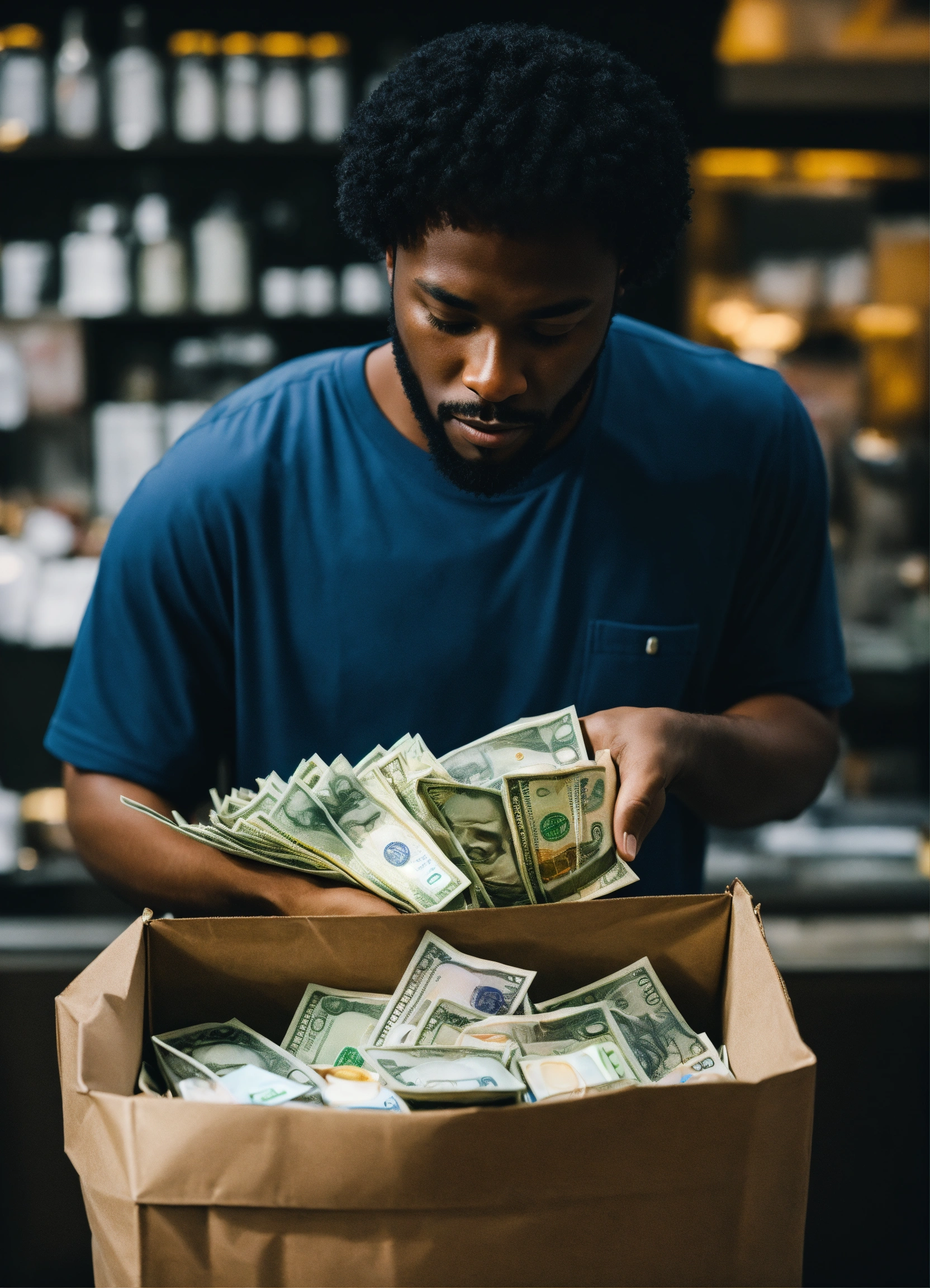 Lexica - A black man bagging up money