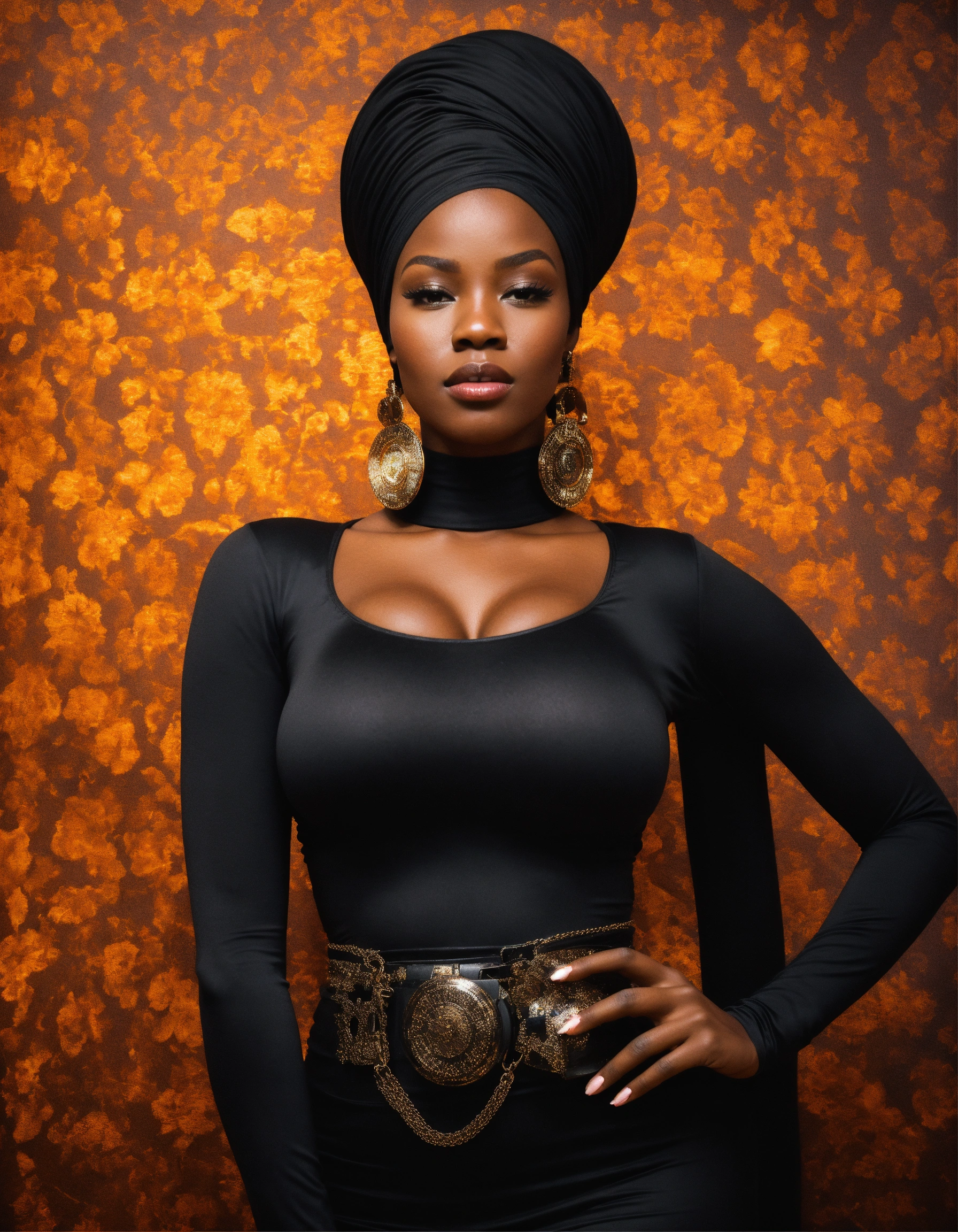 Lexica - Beautiful african American woman with bold and attractive features and massive jugs, amazing and beautiful body, wearing very tight black cl...