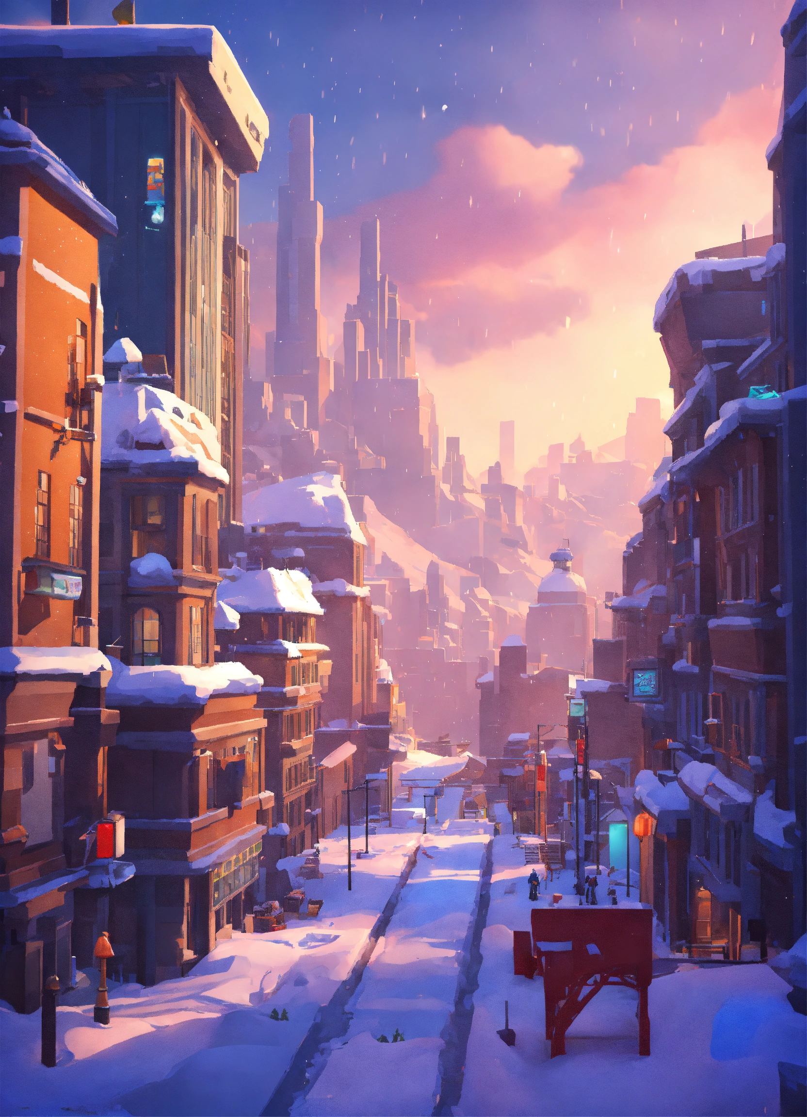Lexica - Snowy metropolis, 3d platformer game, low poly, concept art