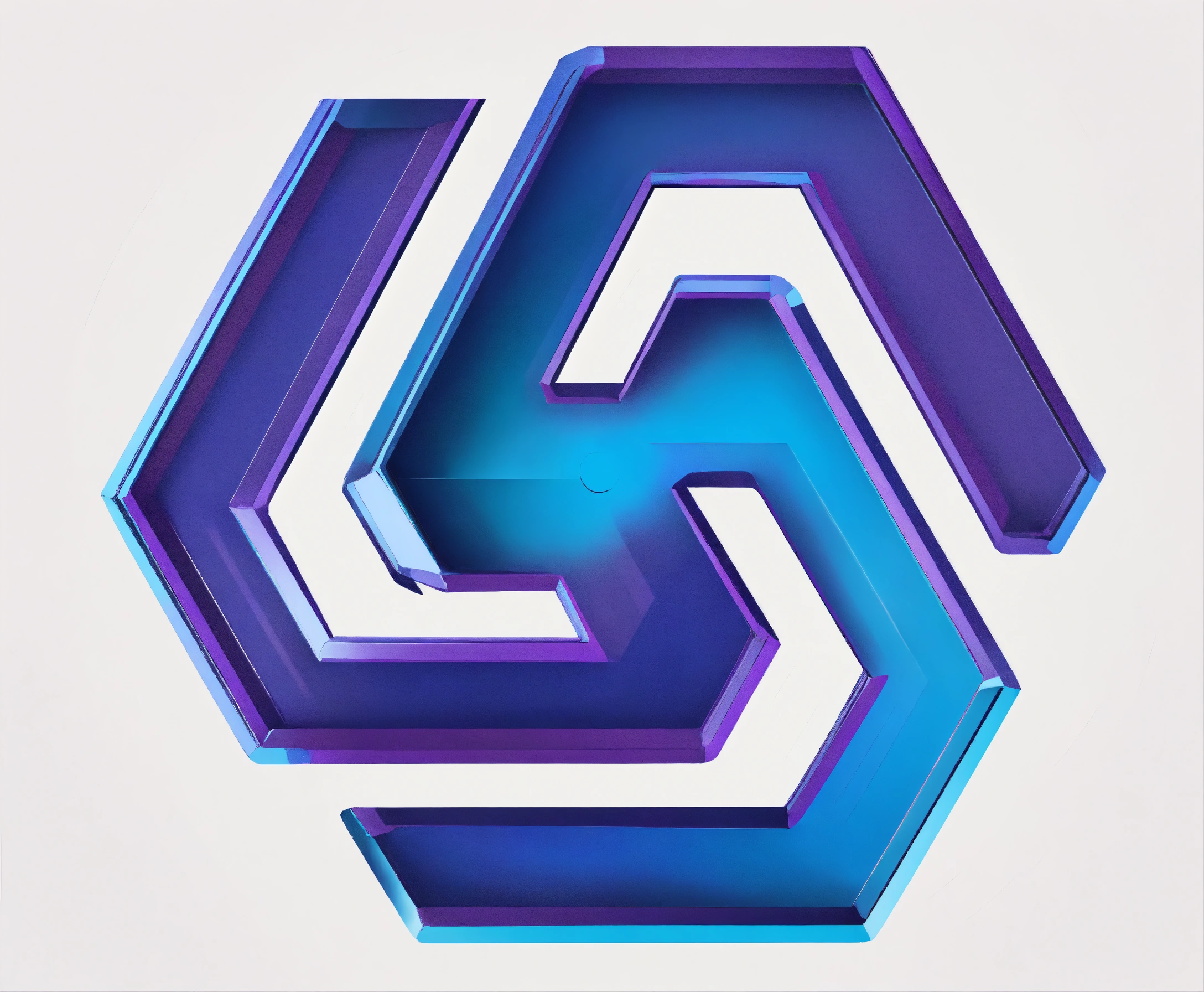 Lexica Logo design, spinner shape, blue and purple shadows, in a white background, with modern