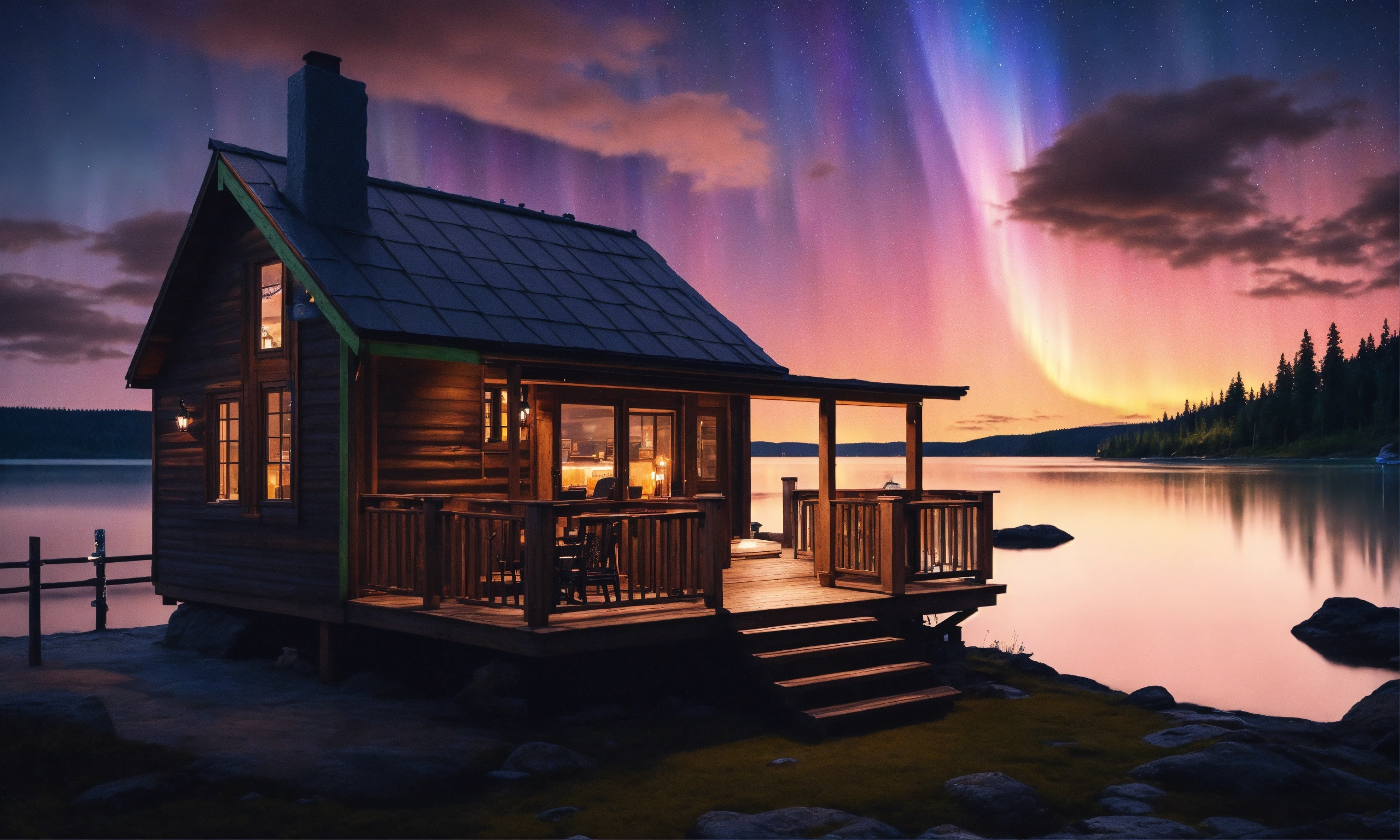 Lexica - Epic shot of ultra detailed and cozy porch in Sweden at a lake ...