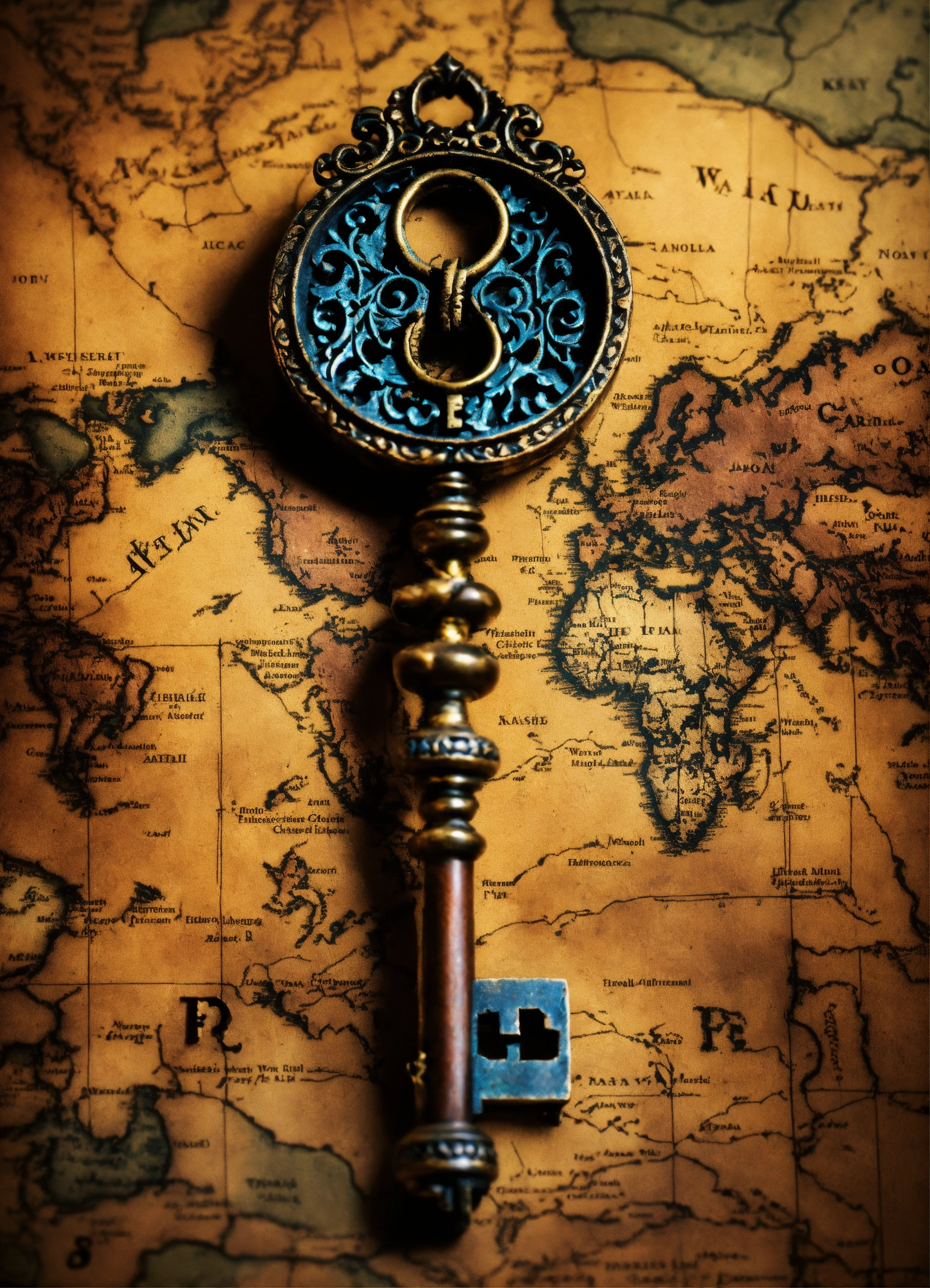 Lexica - A Mysterious Key An ornate, antique key rests on a weathered ...