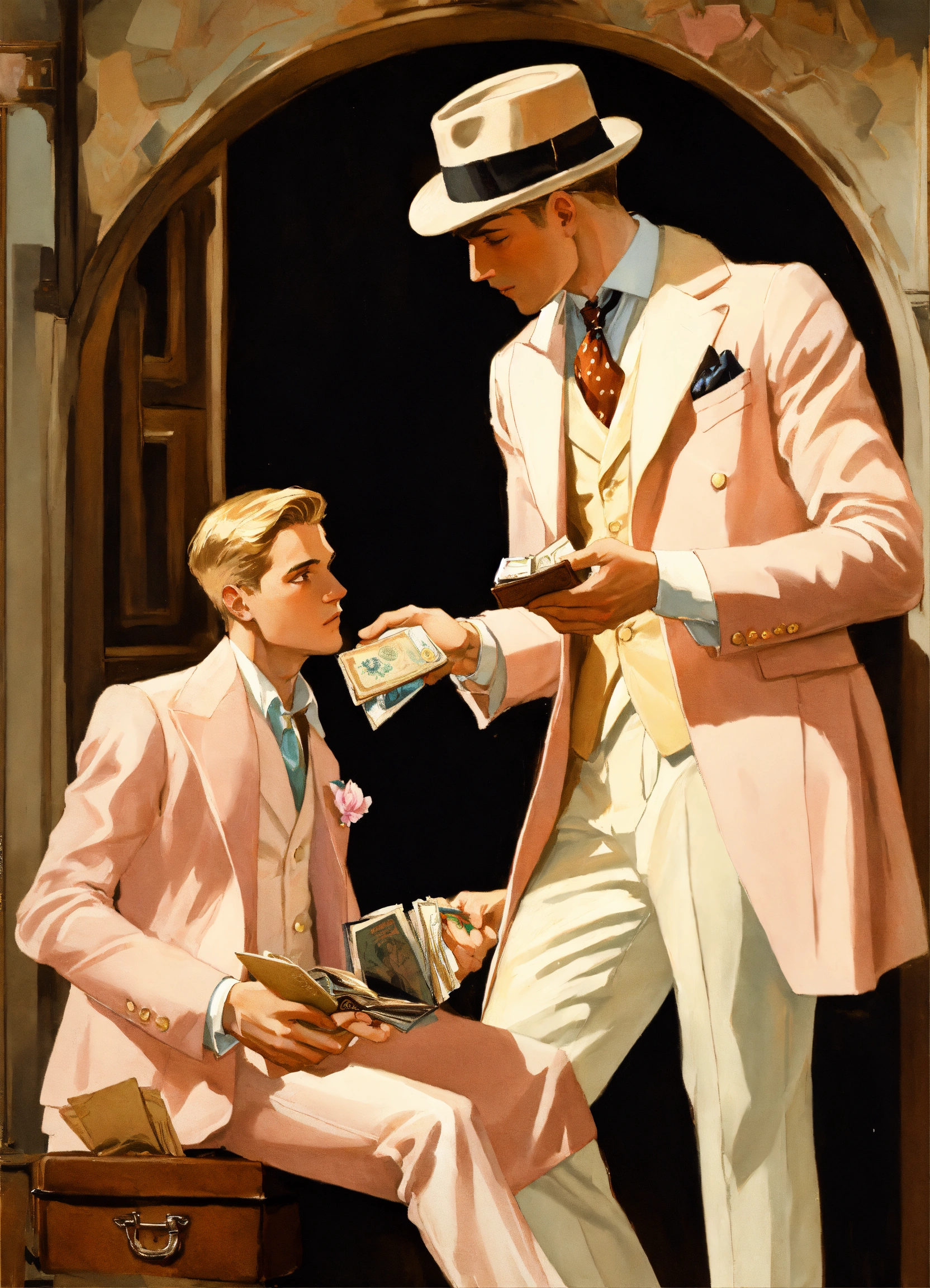 Lexica - A businessman in fresh butter vested suit, Borsalino hat ...