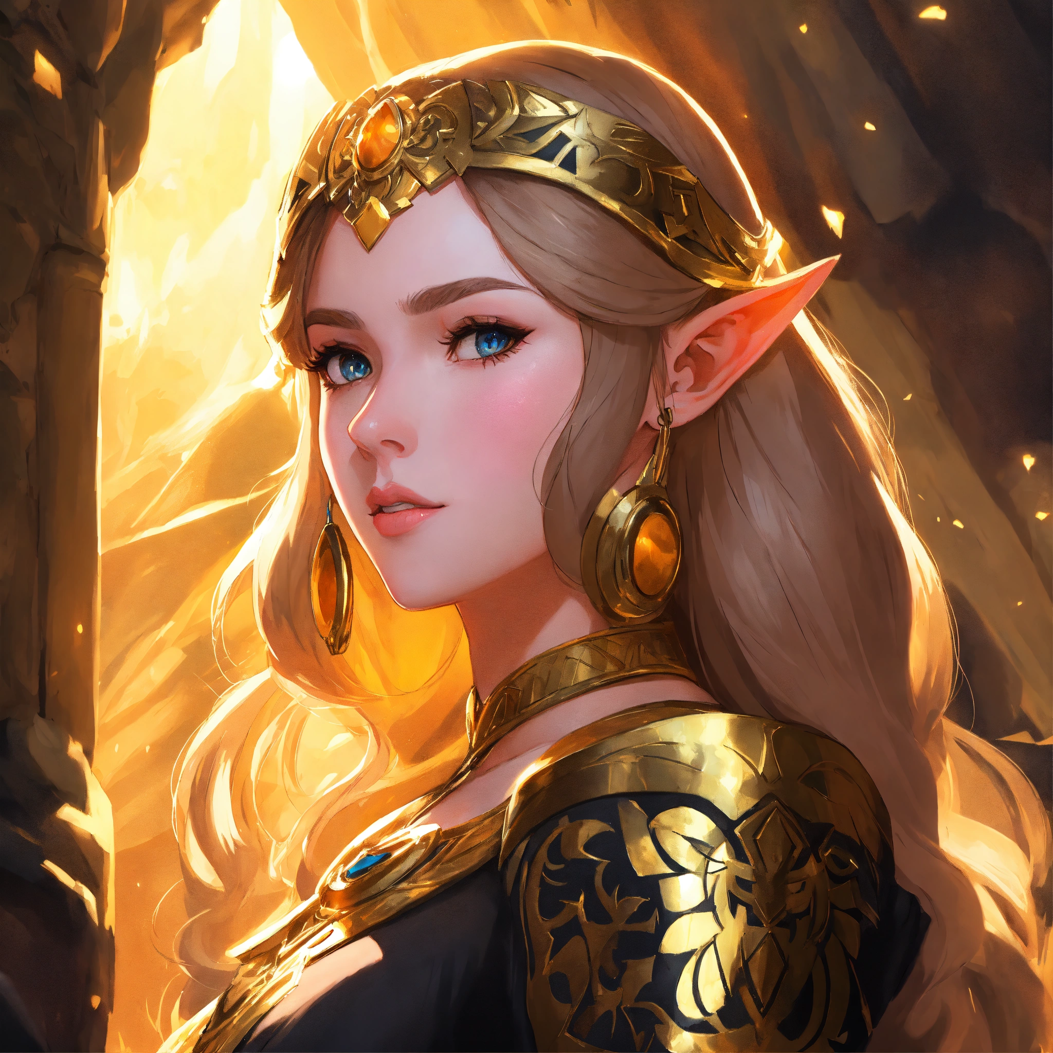 Lexica - Portrait of Zelda in a black and gold dress, stunning ...