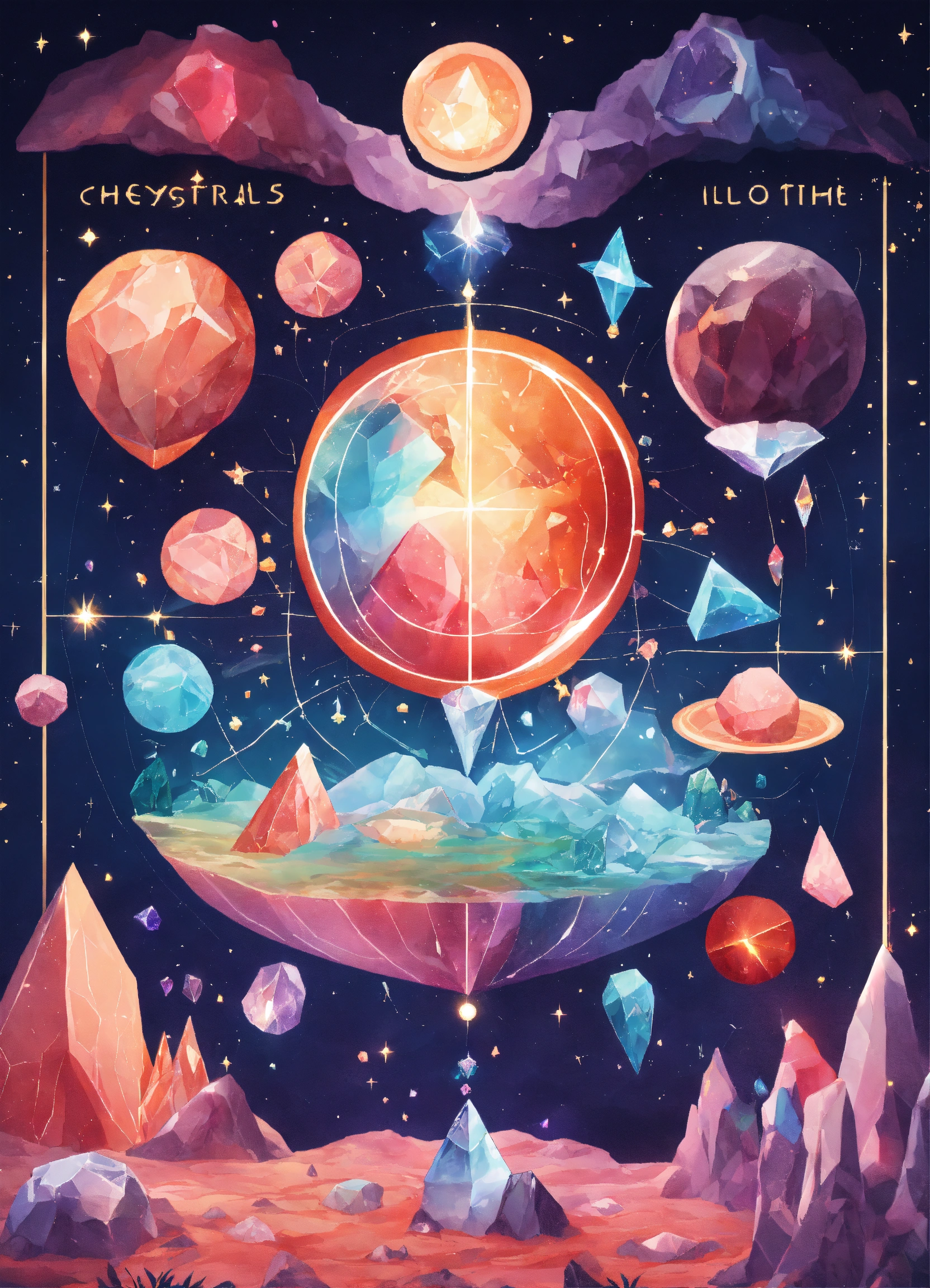 Lexica - Crystals colorful illustation celestial map