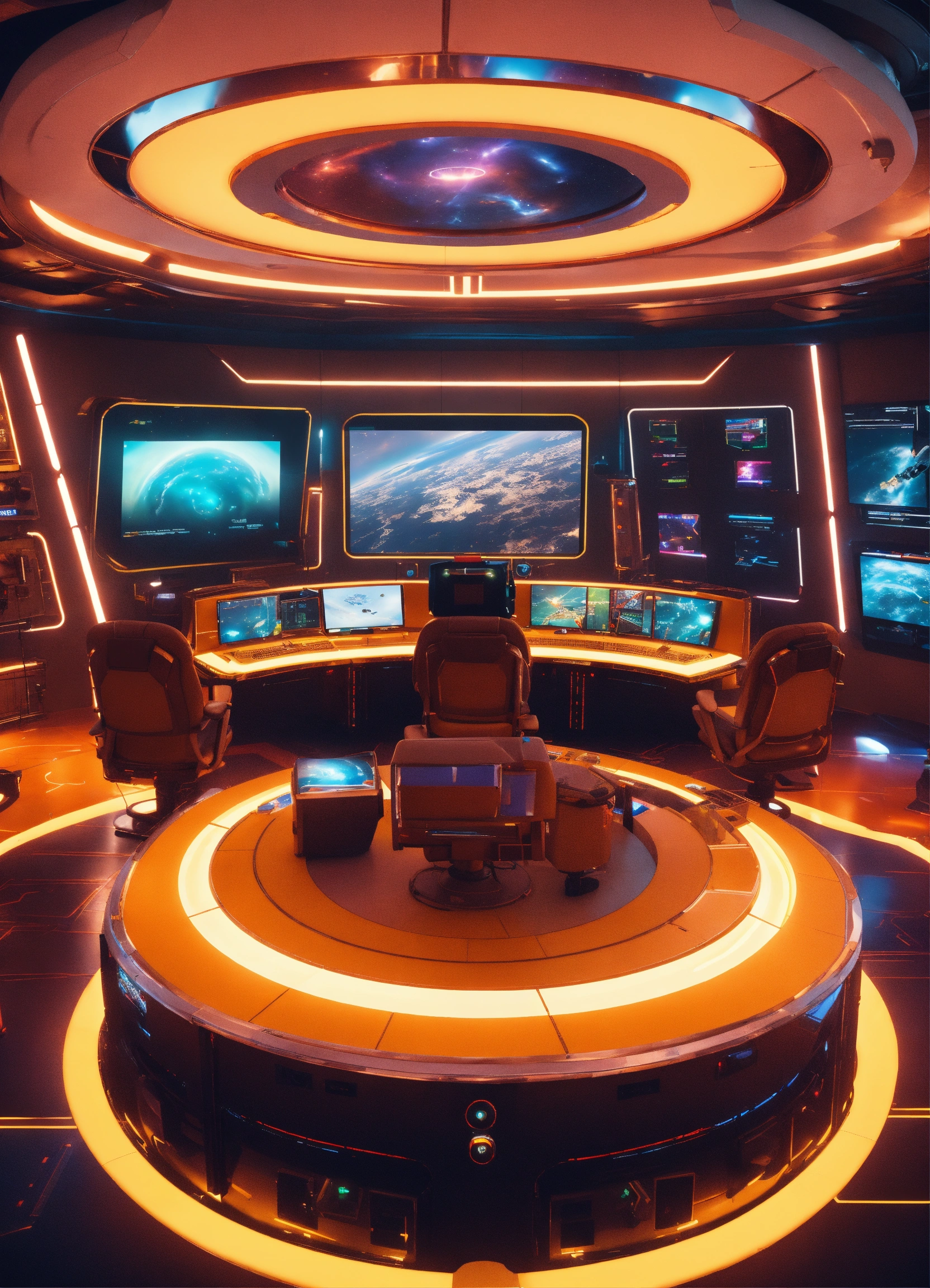Lexica - View of a luxurious space yacht control center, there is 1 big ...