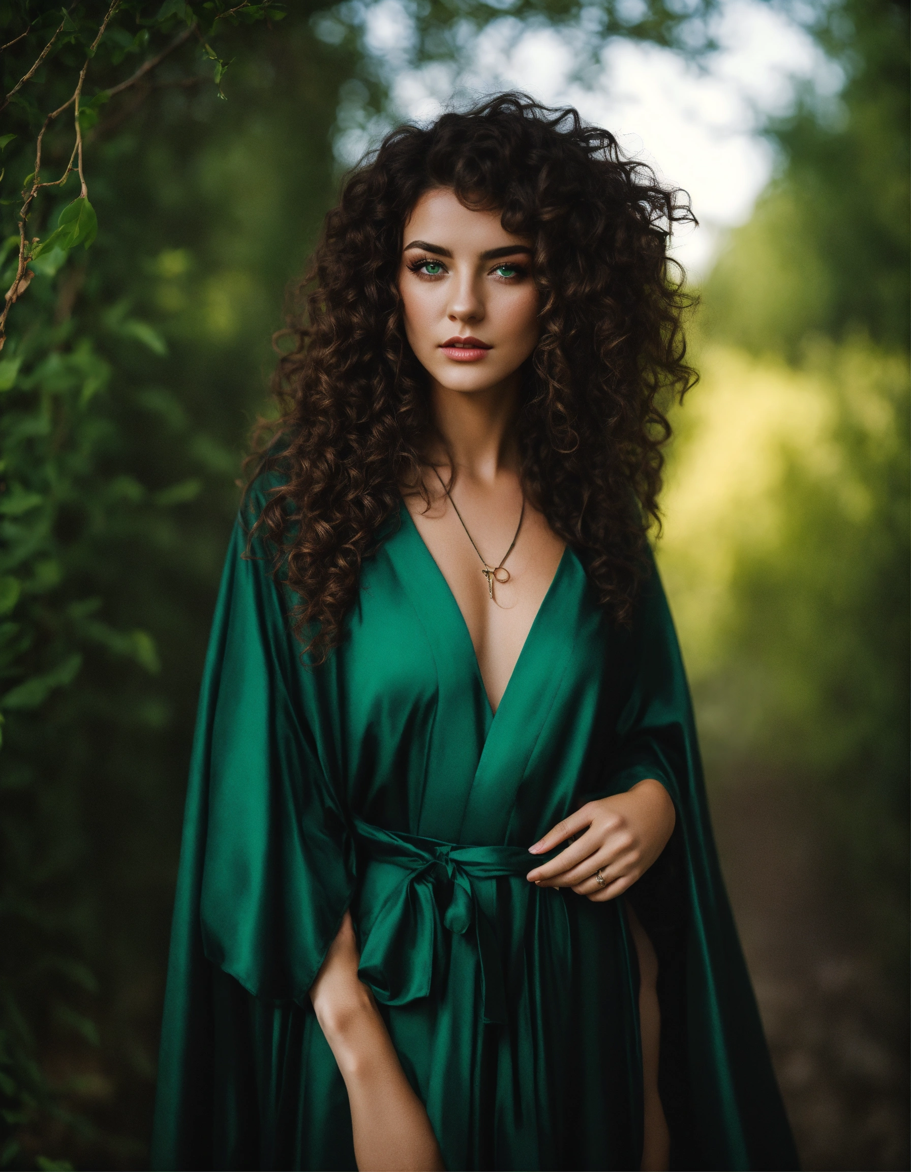 Lexica Curly Hair Brunette Green Eyes Confident Woman In Witch Robe