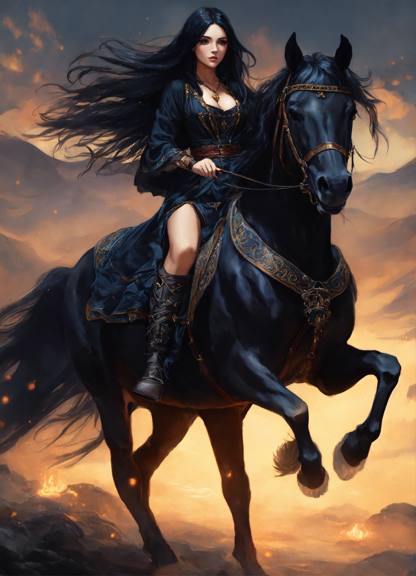 Lexica - A beautiful sorceress with long black hair dressed in a black ...