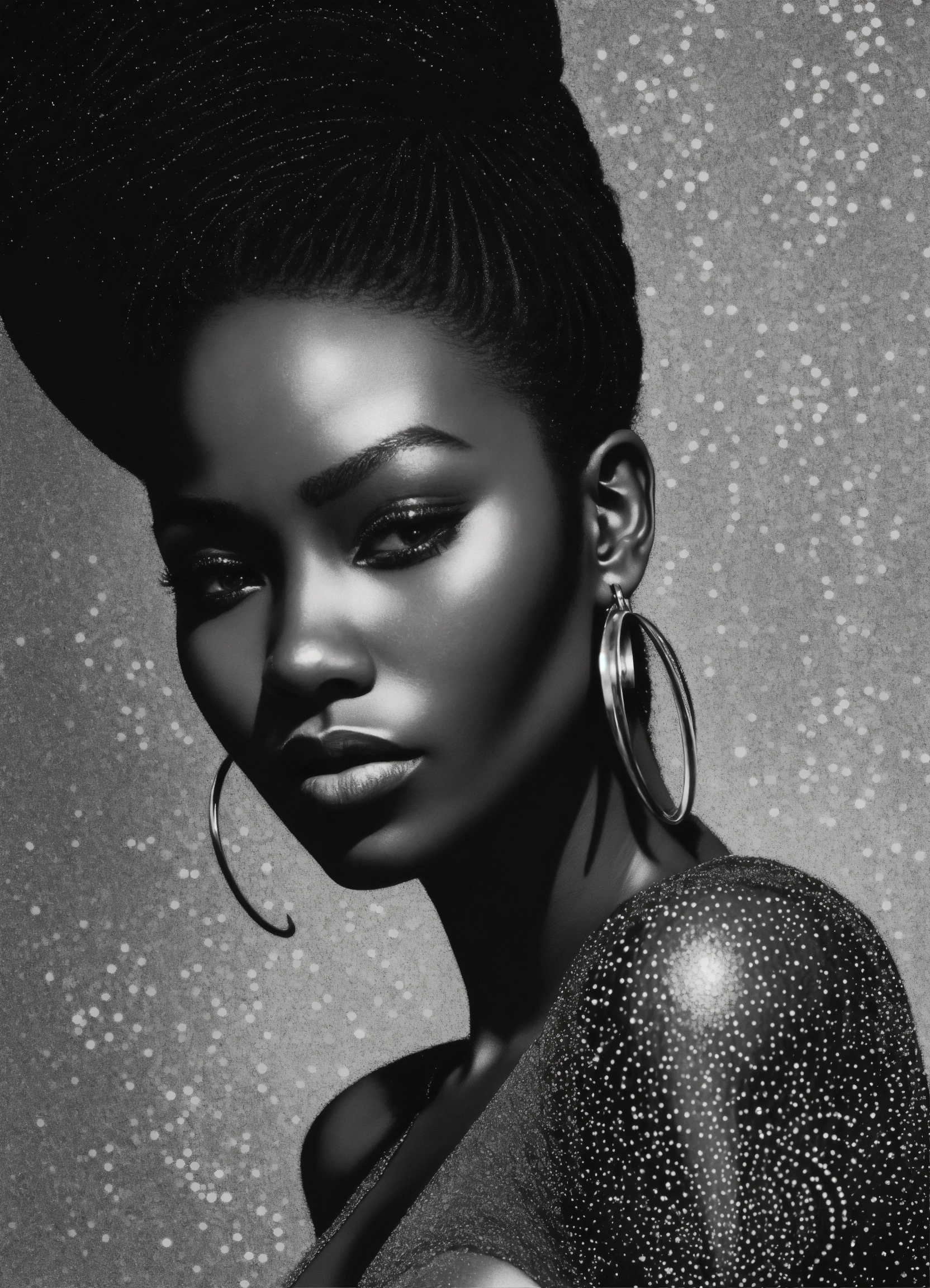 Lexica - An intricate pointillism artwork of a mesmerizing ebony femme