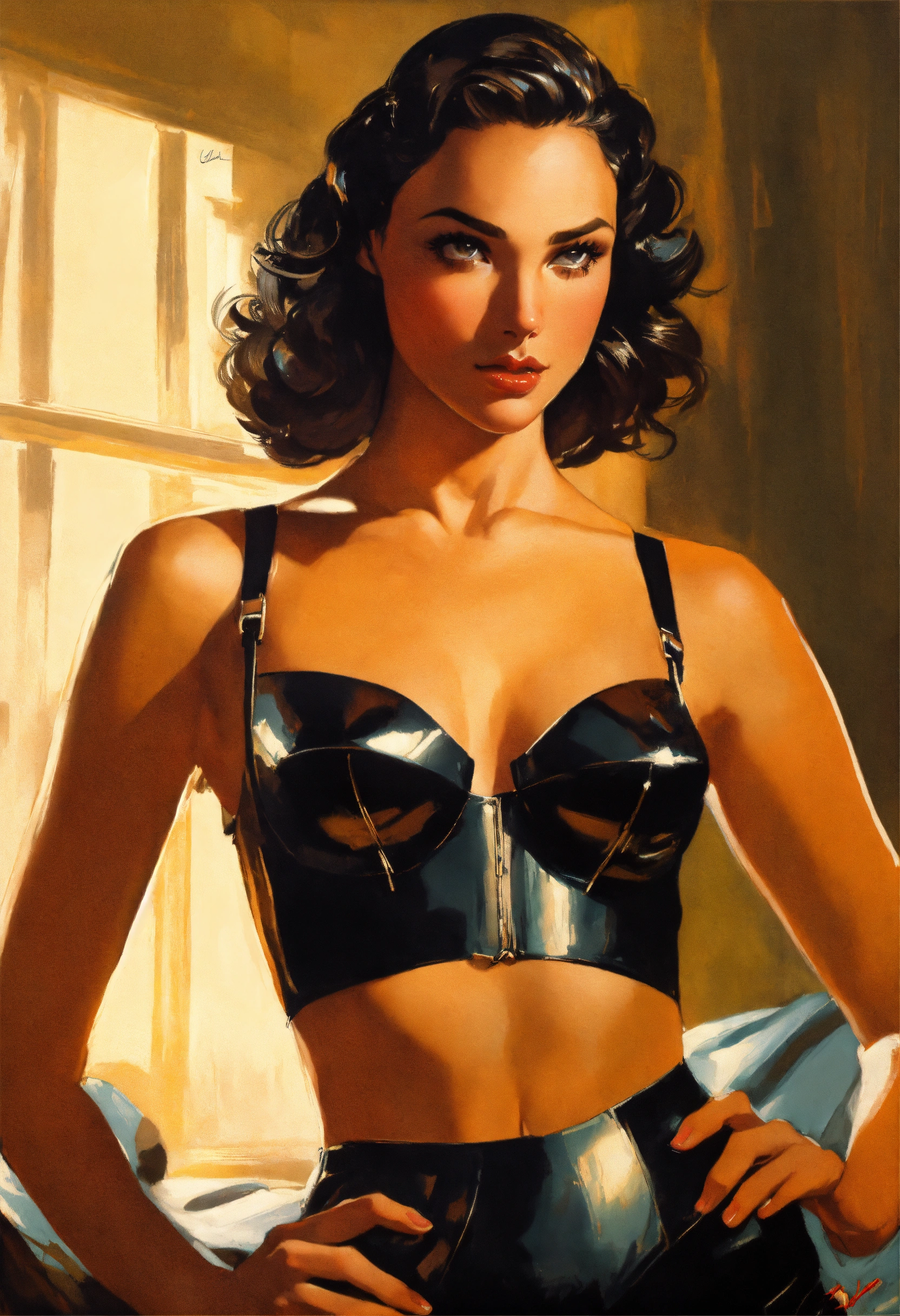 Lexica - Beautiful attractive, gorgeous, gal gadot bra., Gil elvgren, syd  mead, medium, high detail