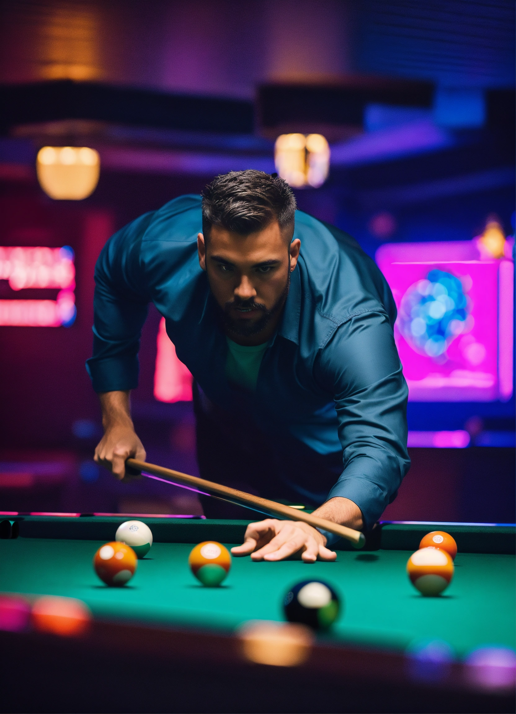 Lexica - Cinematic photography, modern, male aggressor playing pool ...