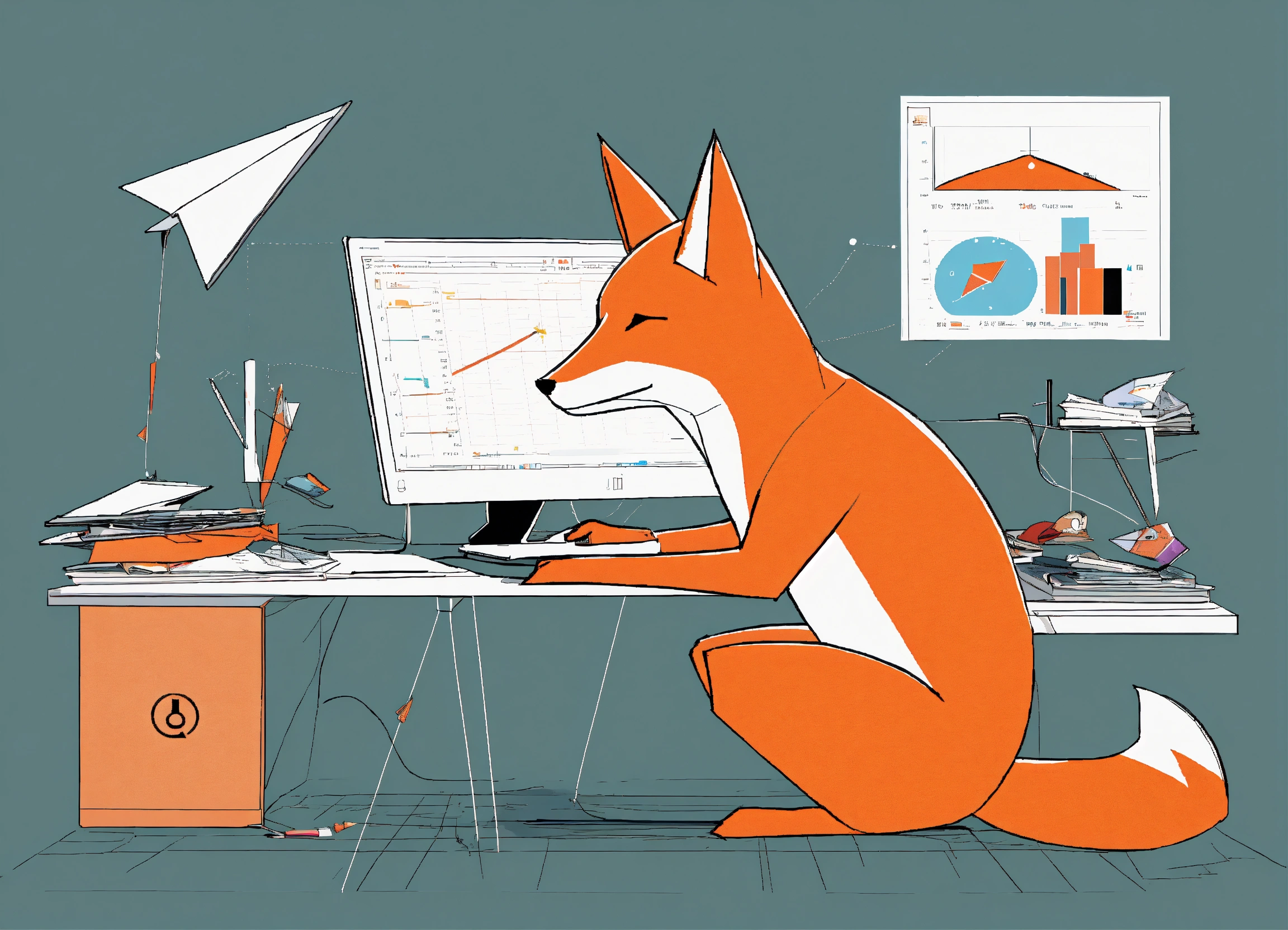 Lexica - Anthropomorphic fox hidden under a desk playing with a PC with ...