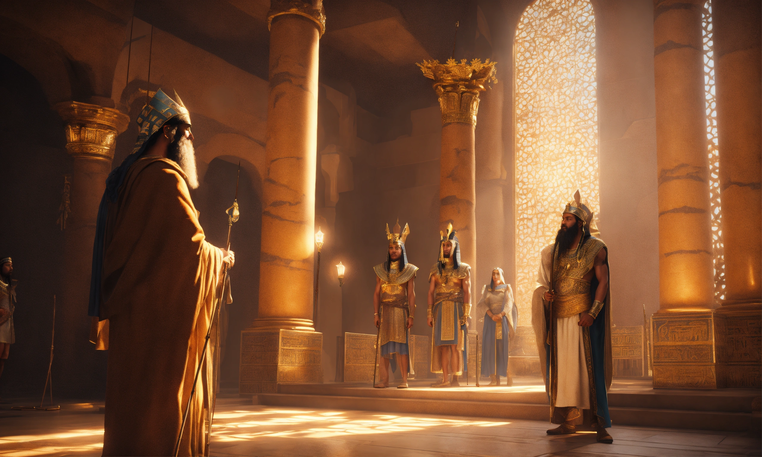 Lexica - Old Moses with his staff, and his brother, talking to Pharaoh ...