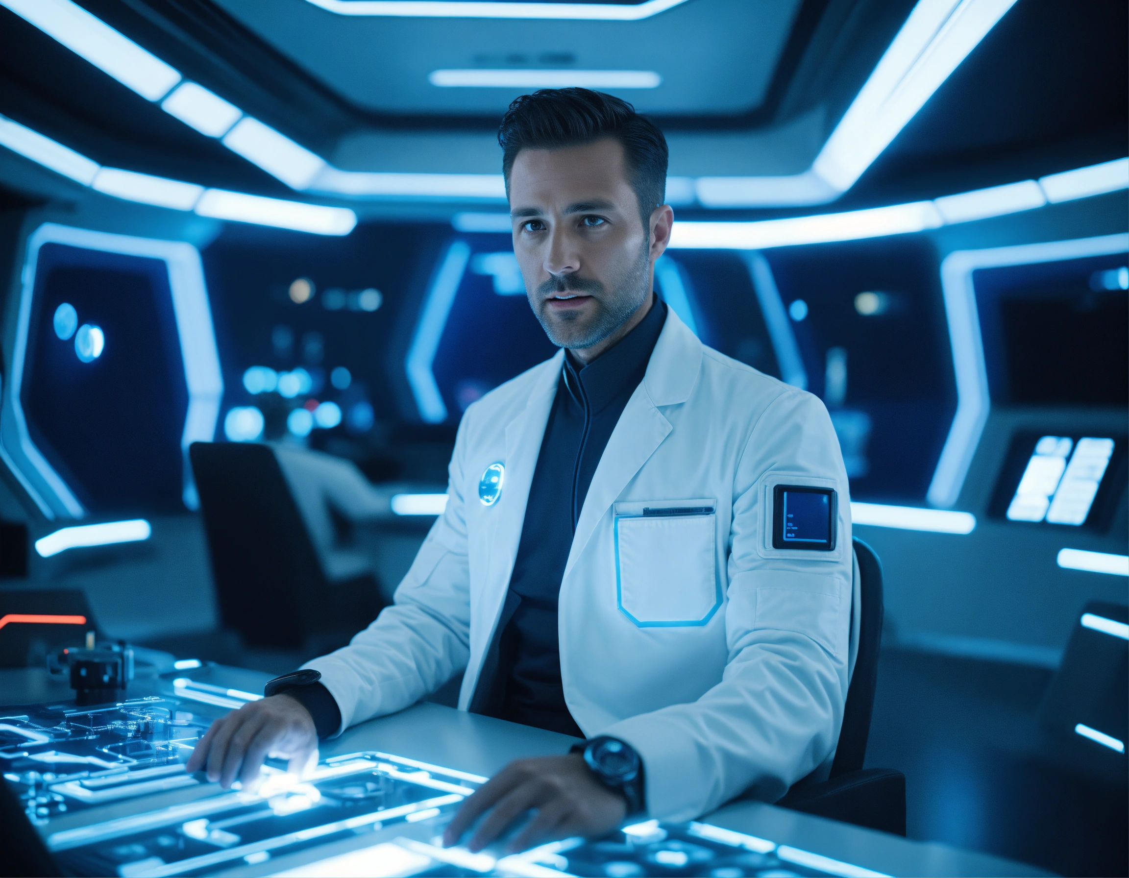 Lexica - Zoom out on a handsome 36 year old star commander Doctor is ...