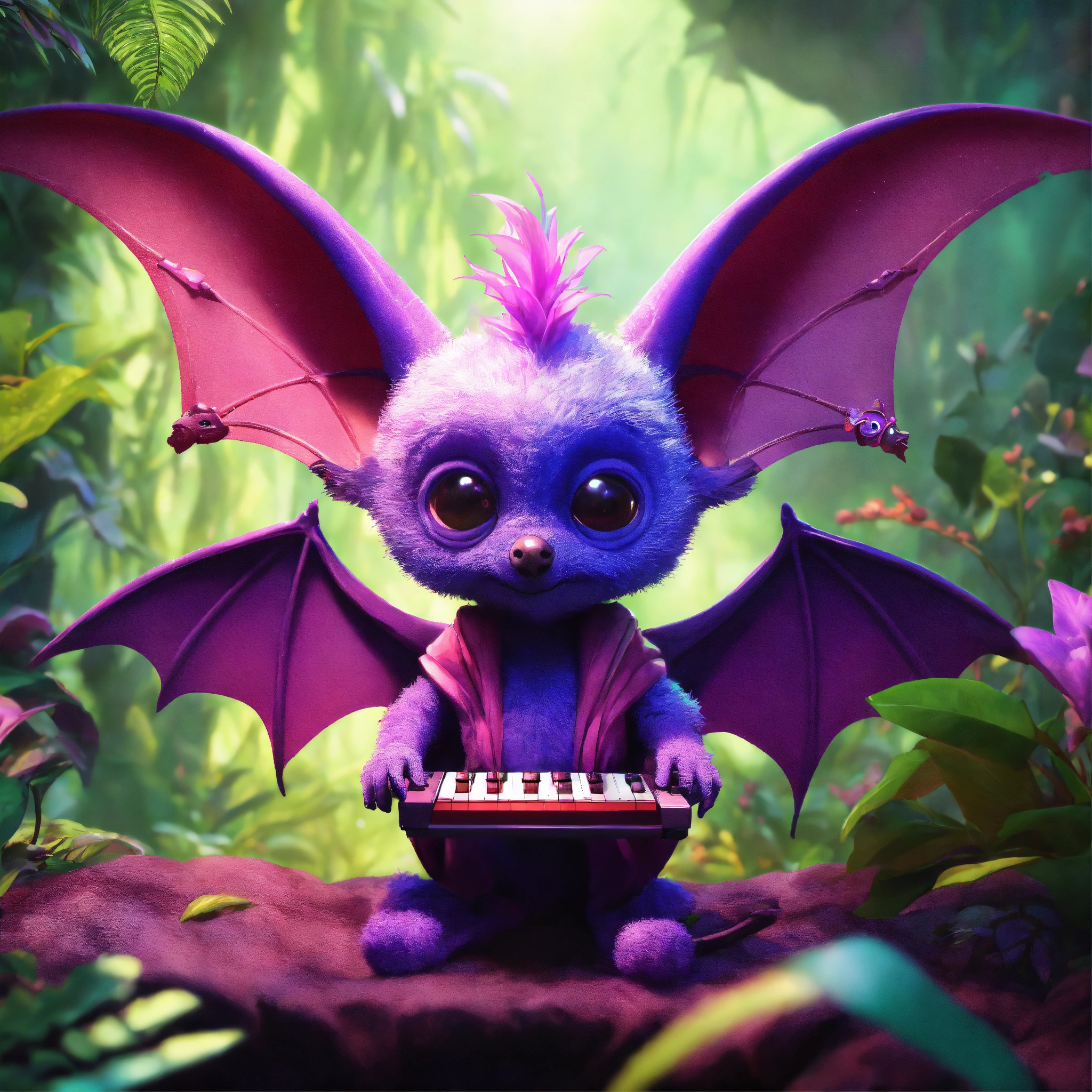 Lexica - Cute silly fuzzy pink and purple alien fruitbat character with ...