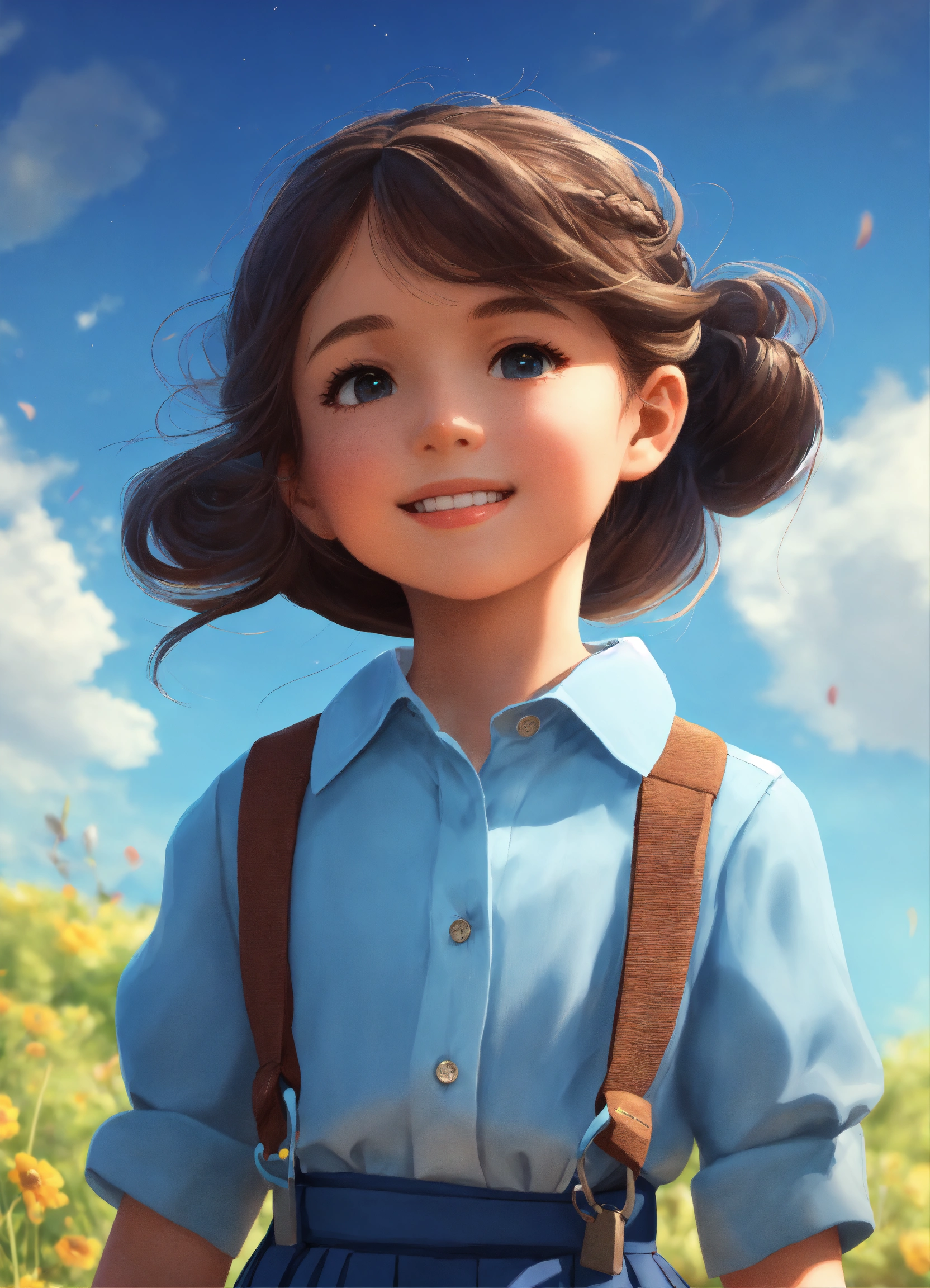 Lexica - A cute, smiling five-year-old girl with a light blue button ...