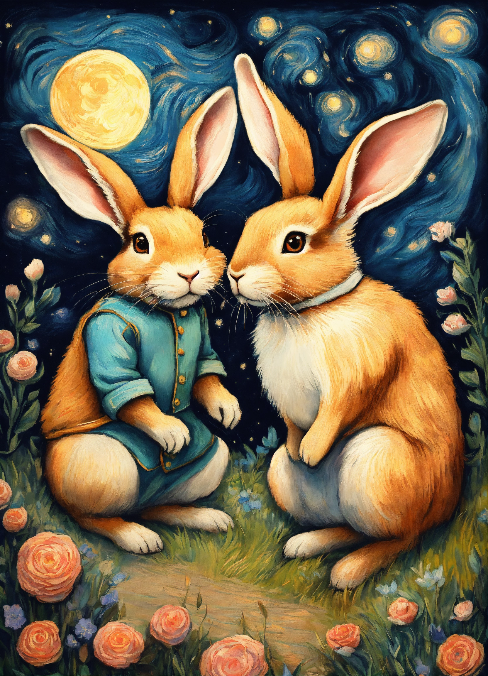 Lexica - I want you to create a romantic couple of 2 rabbits on the ...