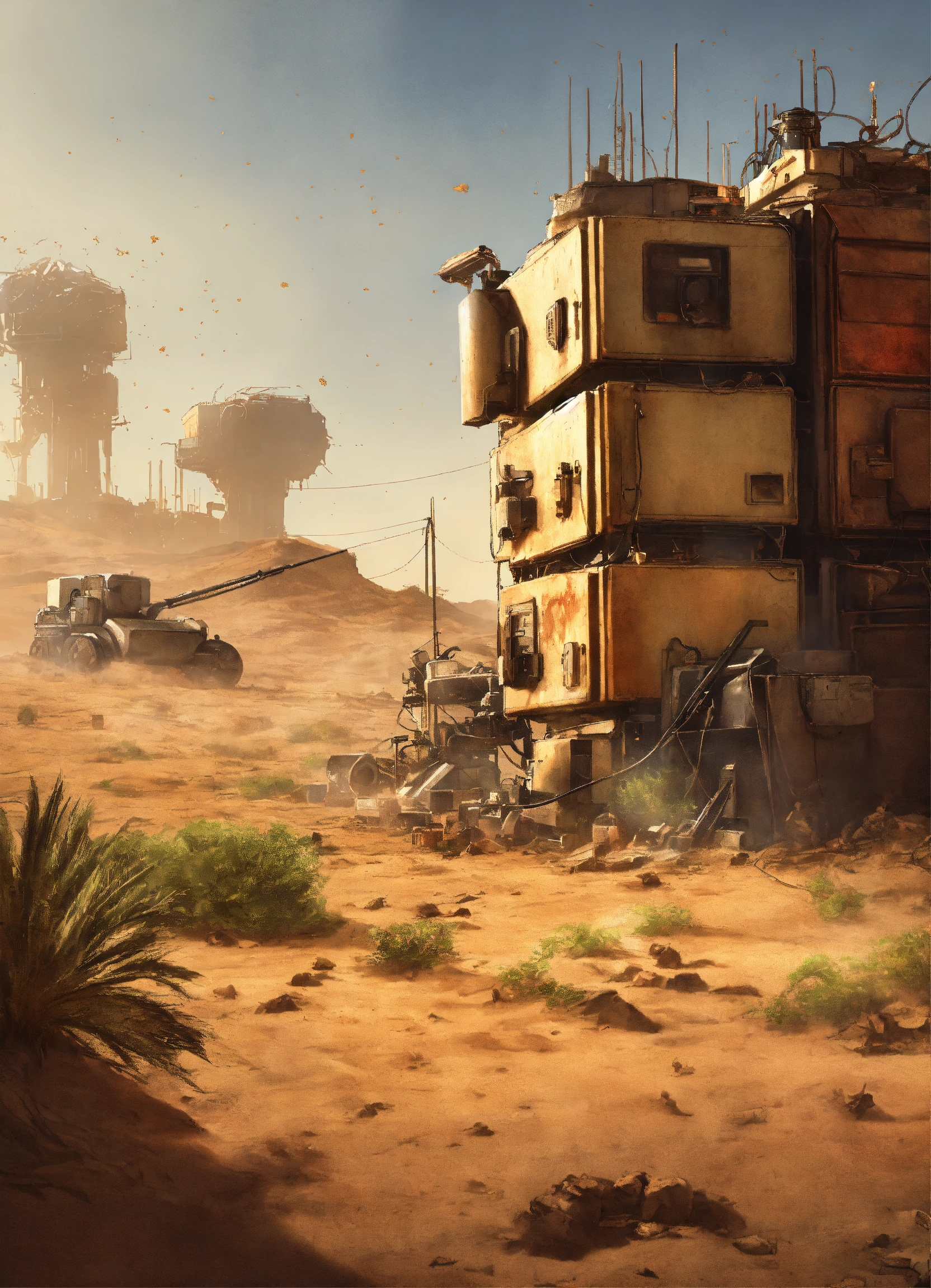 Lexica - Splash screen of a desert with a fortified building facility ...