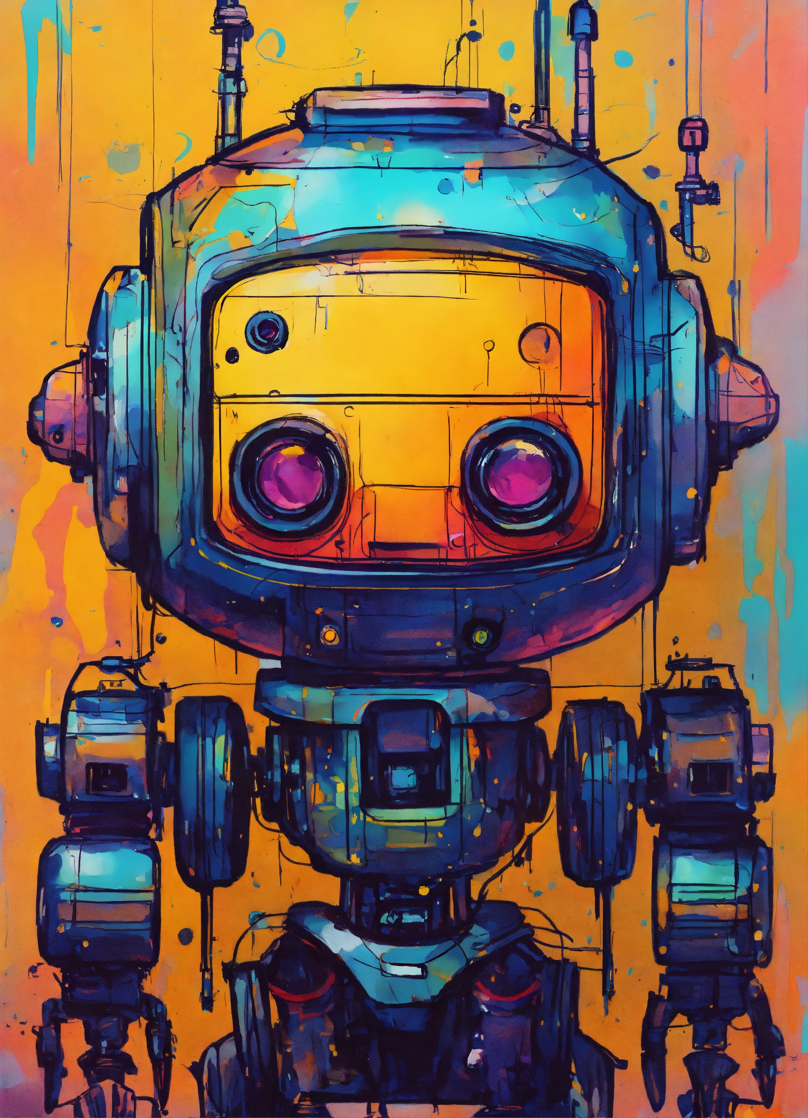 Lexica - Minimalist painting of sci-fi cute robot design in the style ...