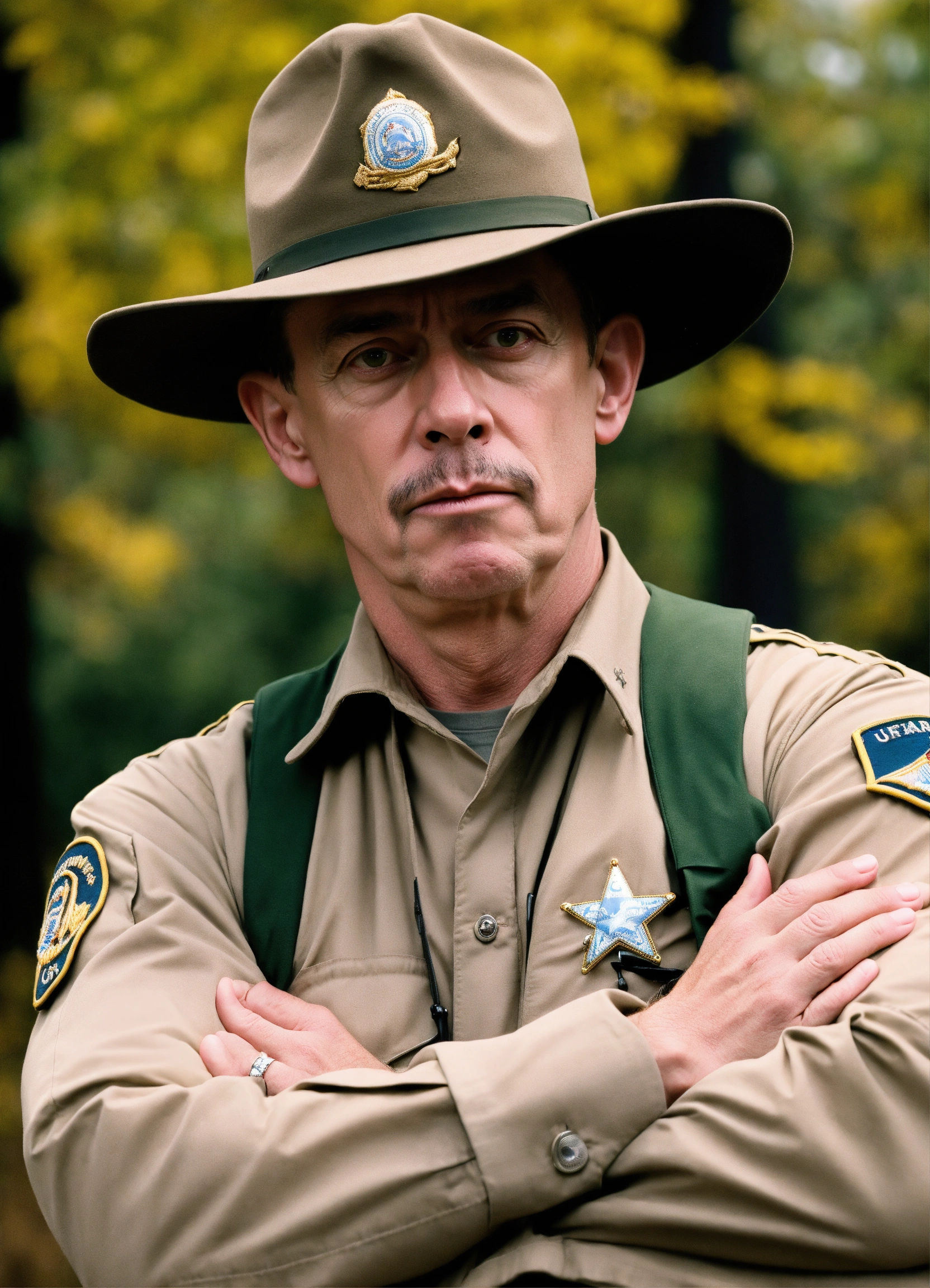 Lexica - Scared man, US PARK RANGER, FRONT VIEW, casual clothes, arms ...