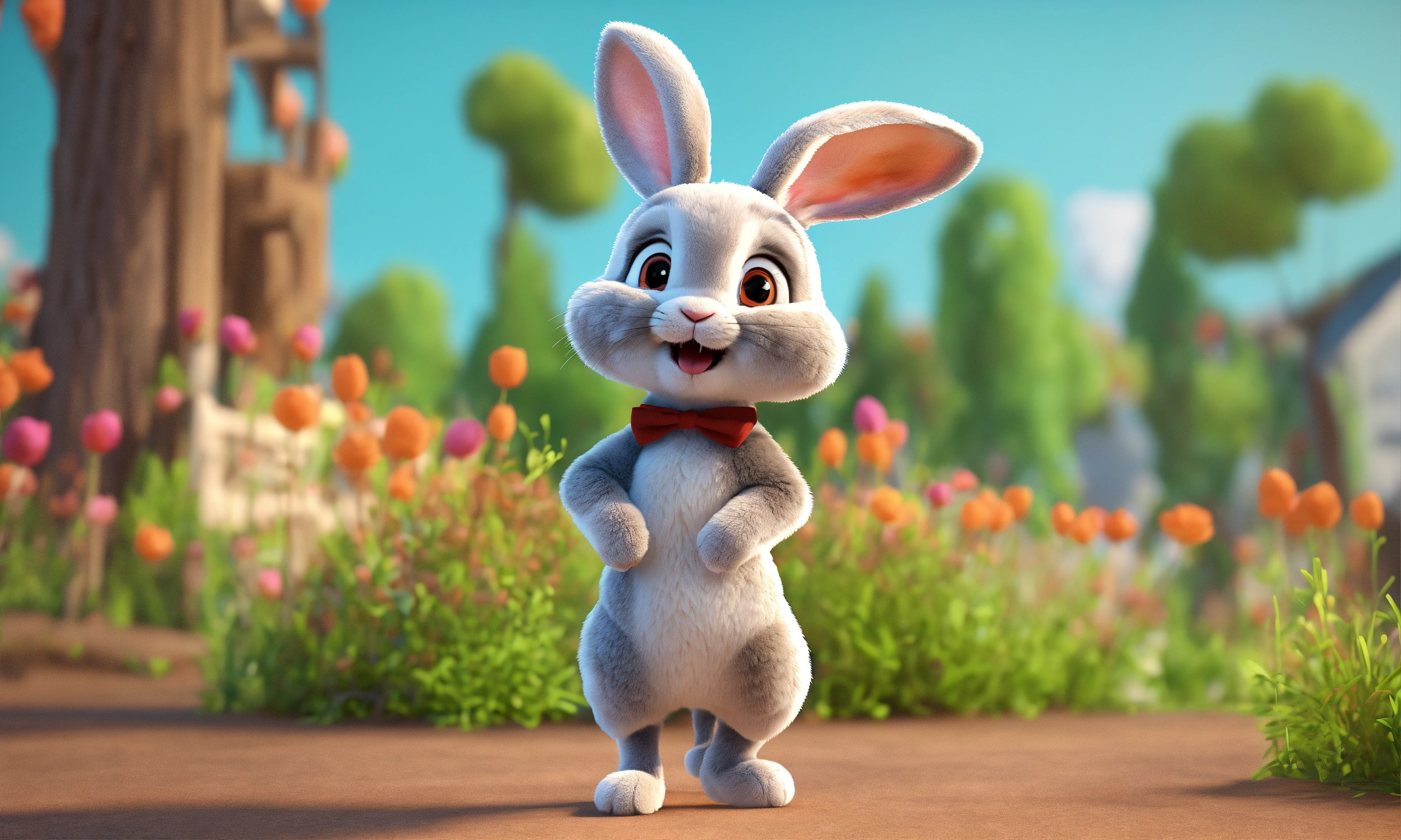 Lexica - 3d animation style cute cartoon rabbit standing on 2 legs