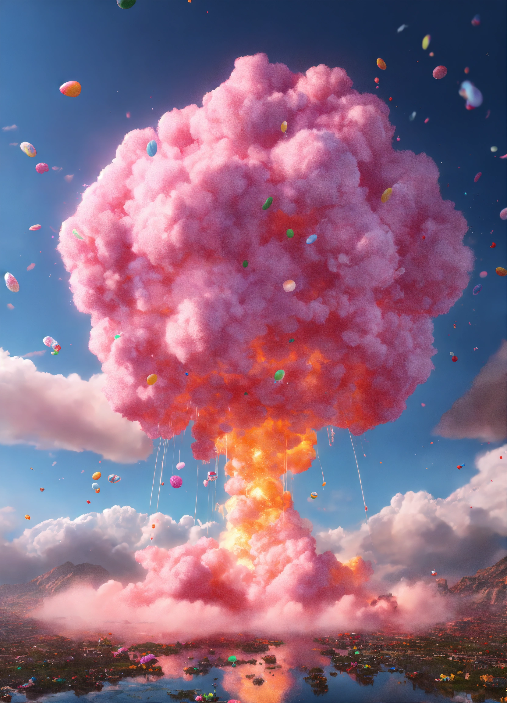 Lexica - A nuclear explosion , made out of cotton candy clouds ,paint ...