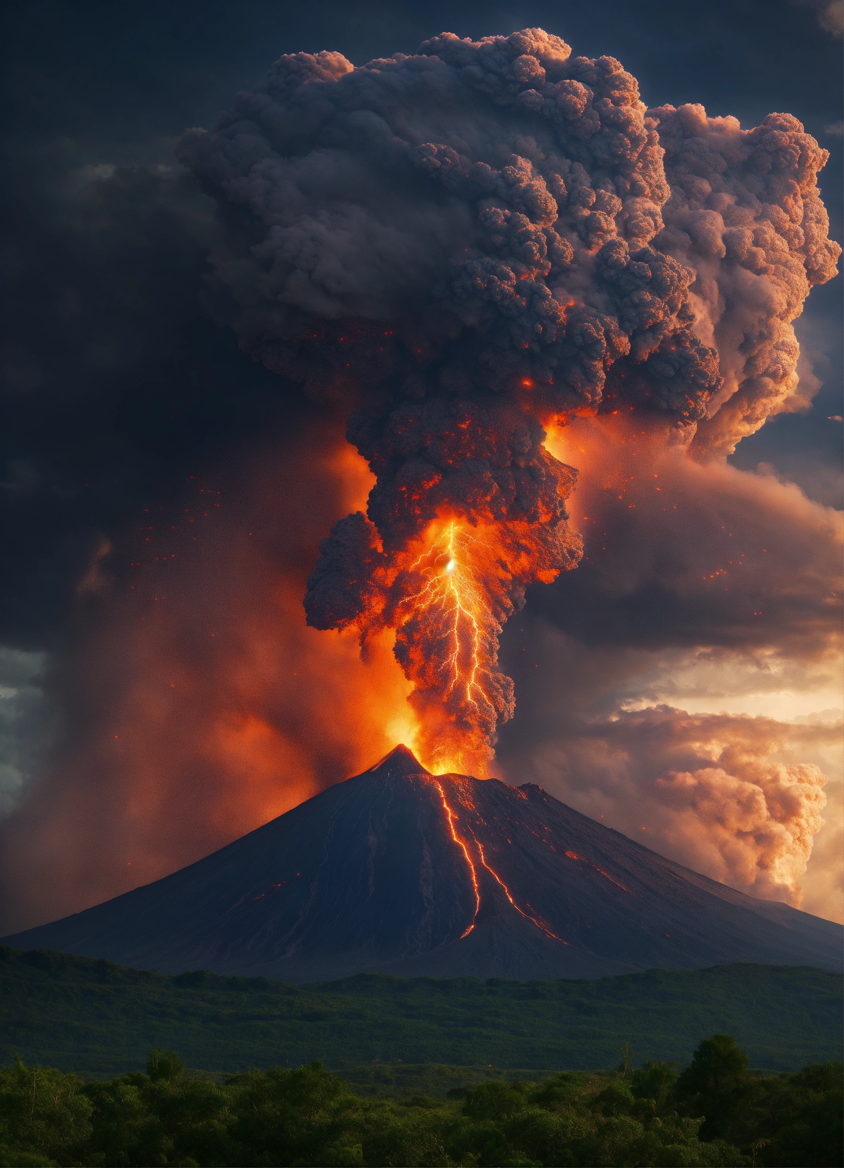 Lexica - A volcano exploding with thunder stormy 8k quality