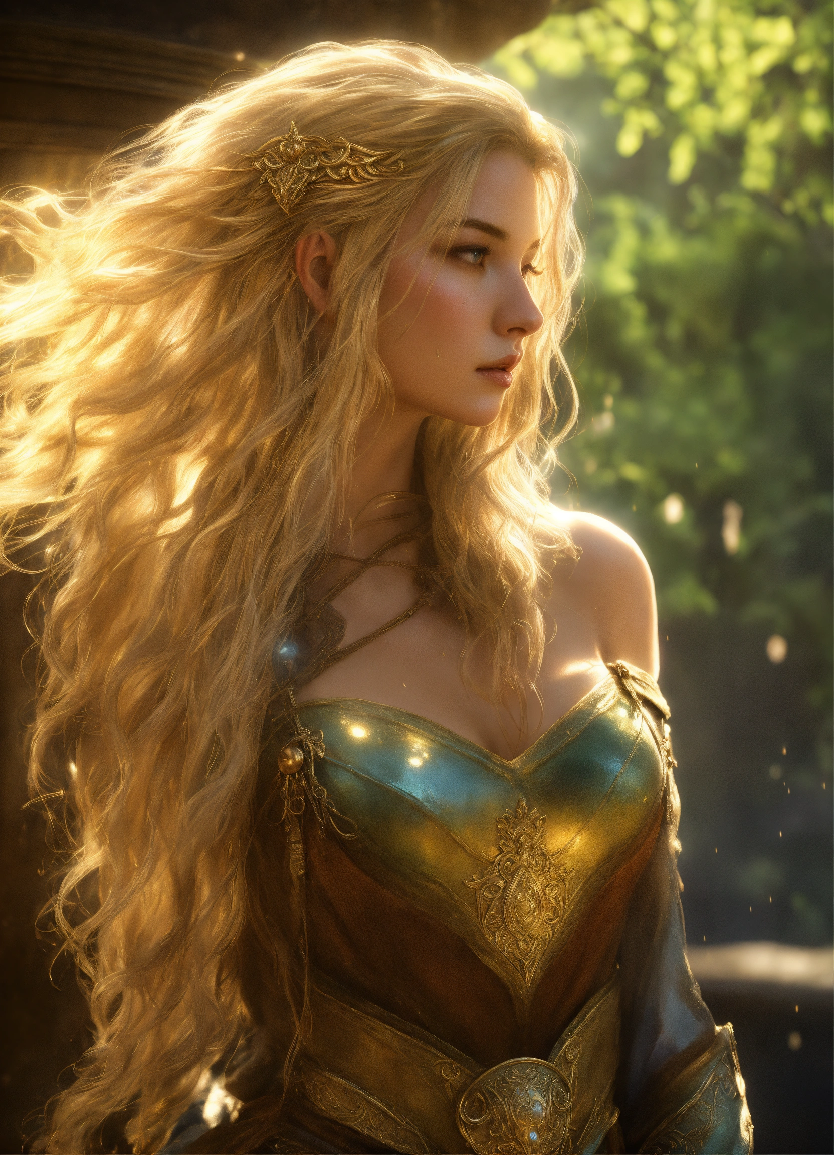 Lexica - Beautiful elf sorceress in flimsy clothes, golden blond hair ...