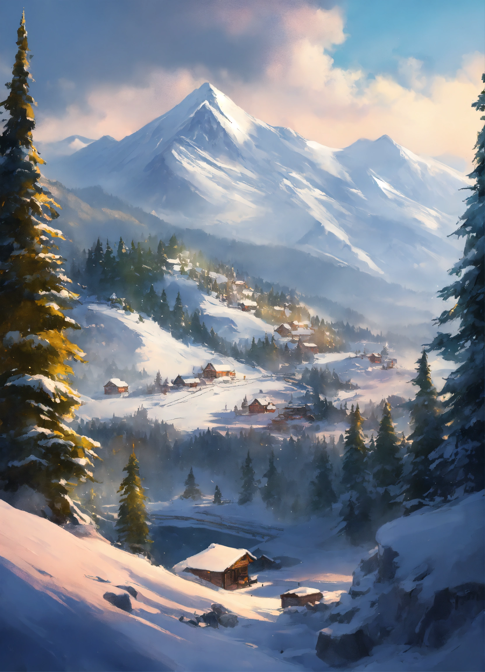 Lexica - High in the mountains winter crisp day concept art