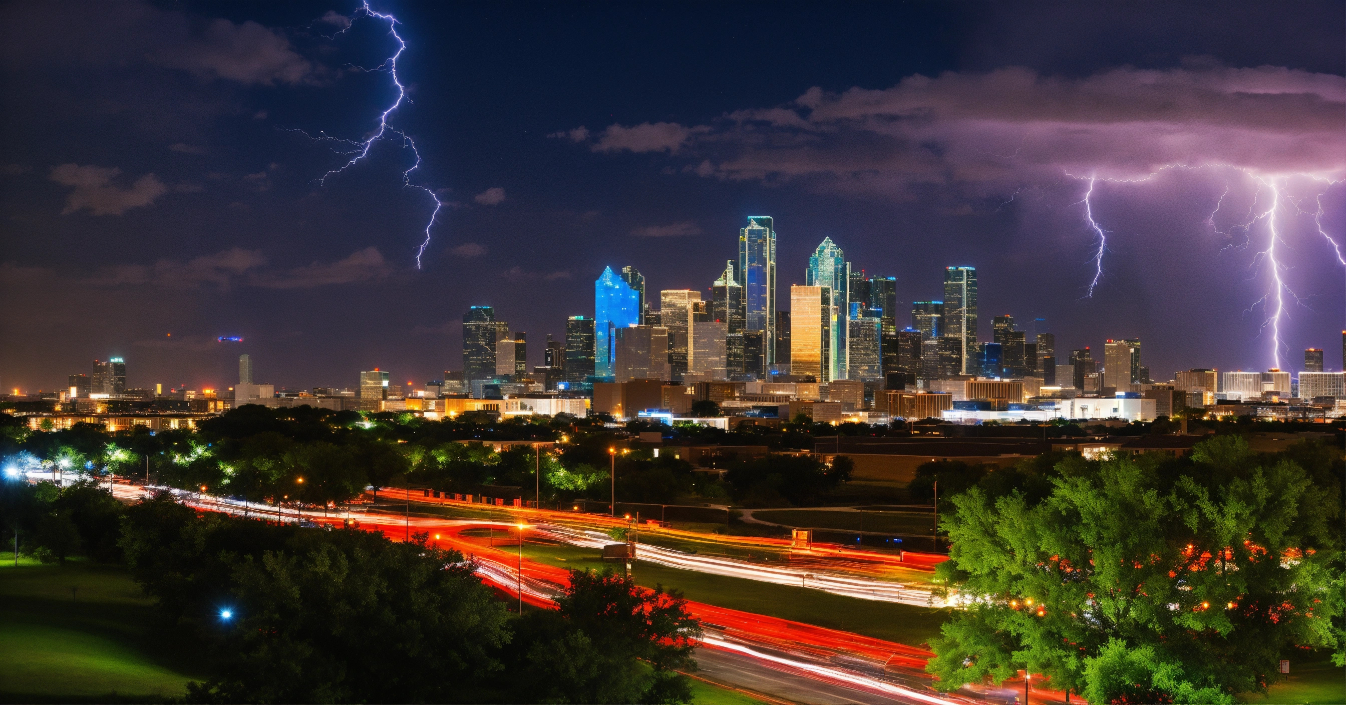 Lexica - Night photography of lighted downtown Dallas Texas Skyline ...
