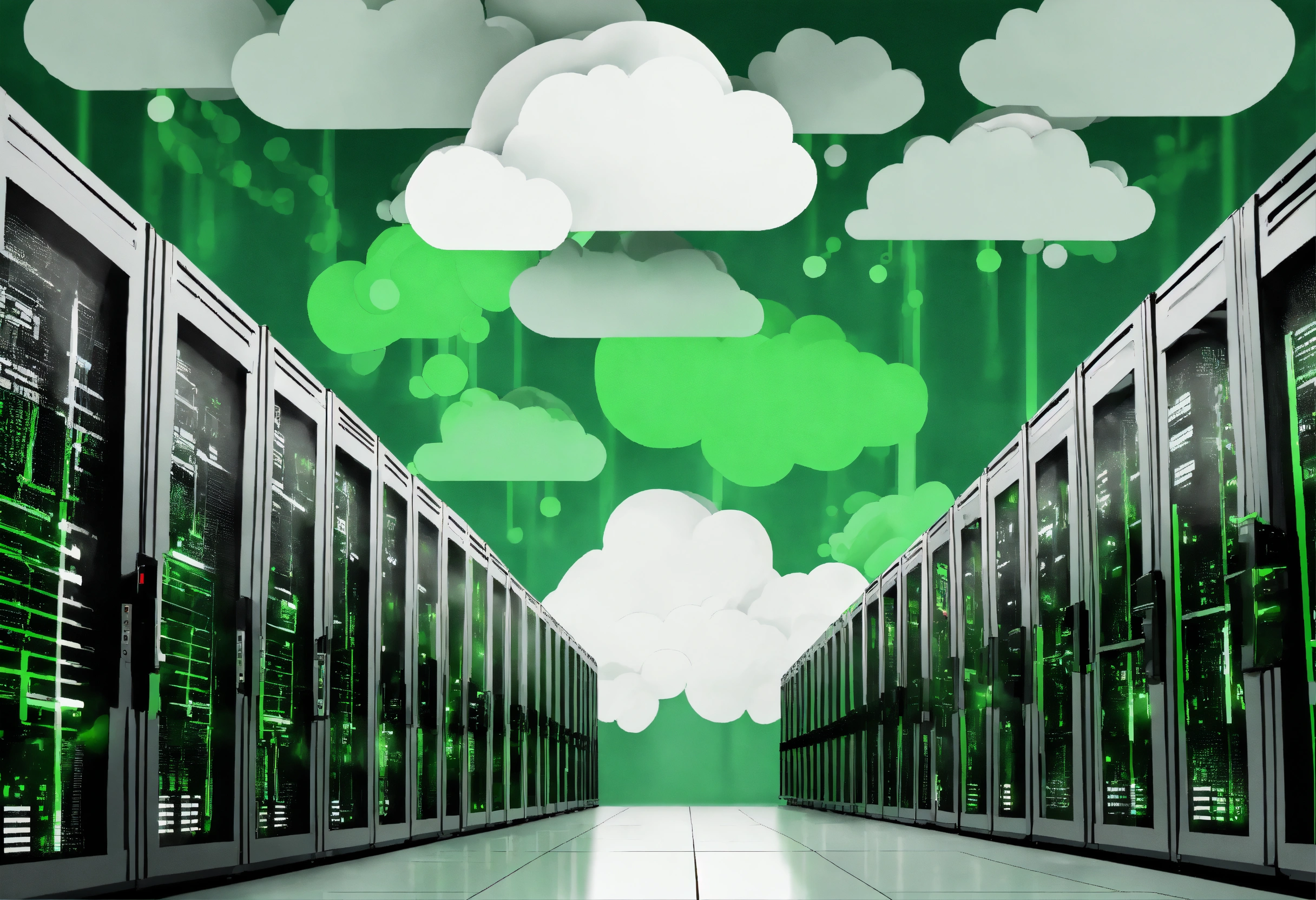 Lexica - IT pop style 2D poster datacenter network servers loading ...
